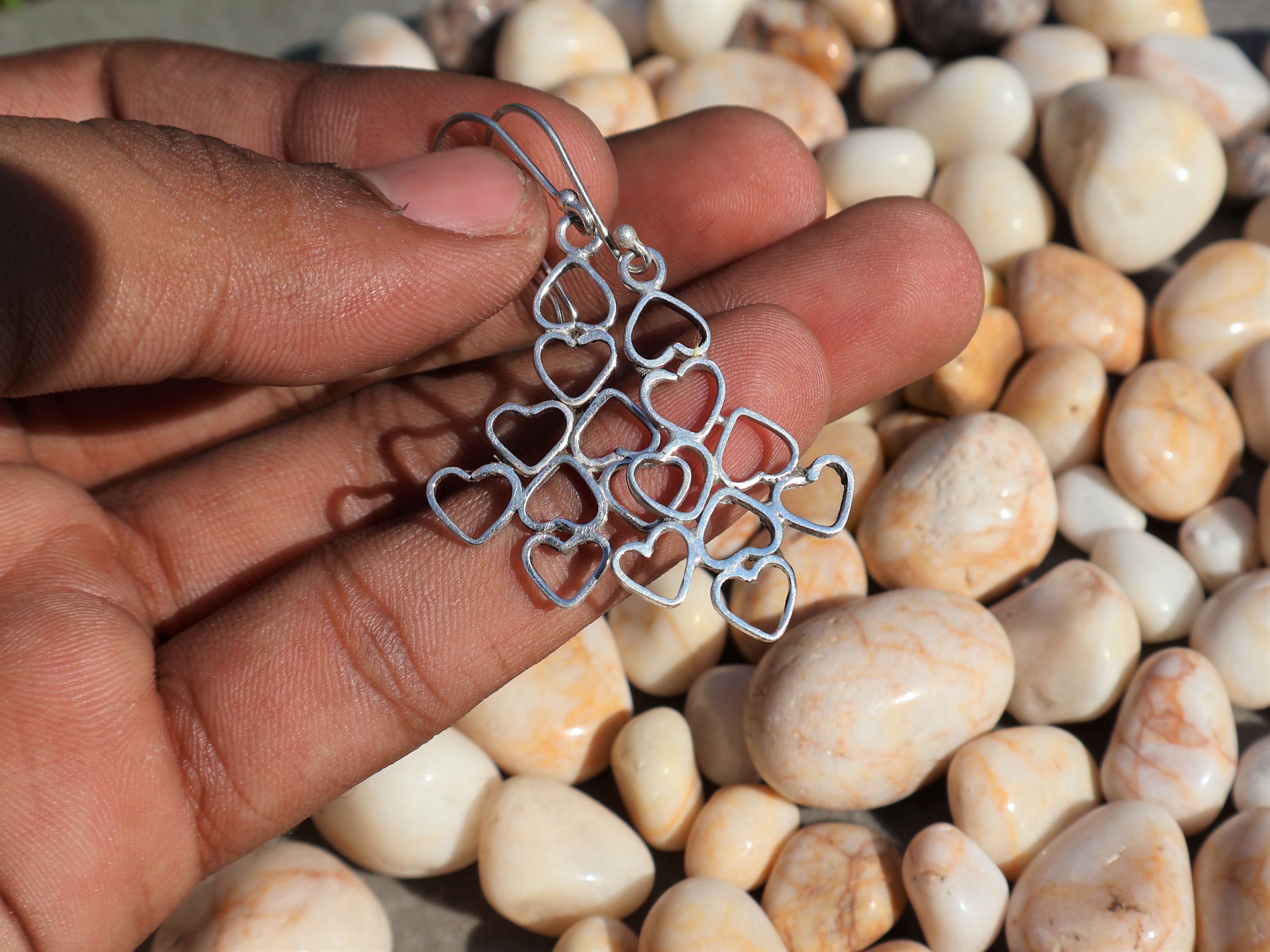 Handmade Heart to Heart Earrings, Sterling Silver Handmade Earring, Size ONE SIZE - 3 Thumbnail