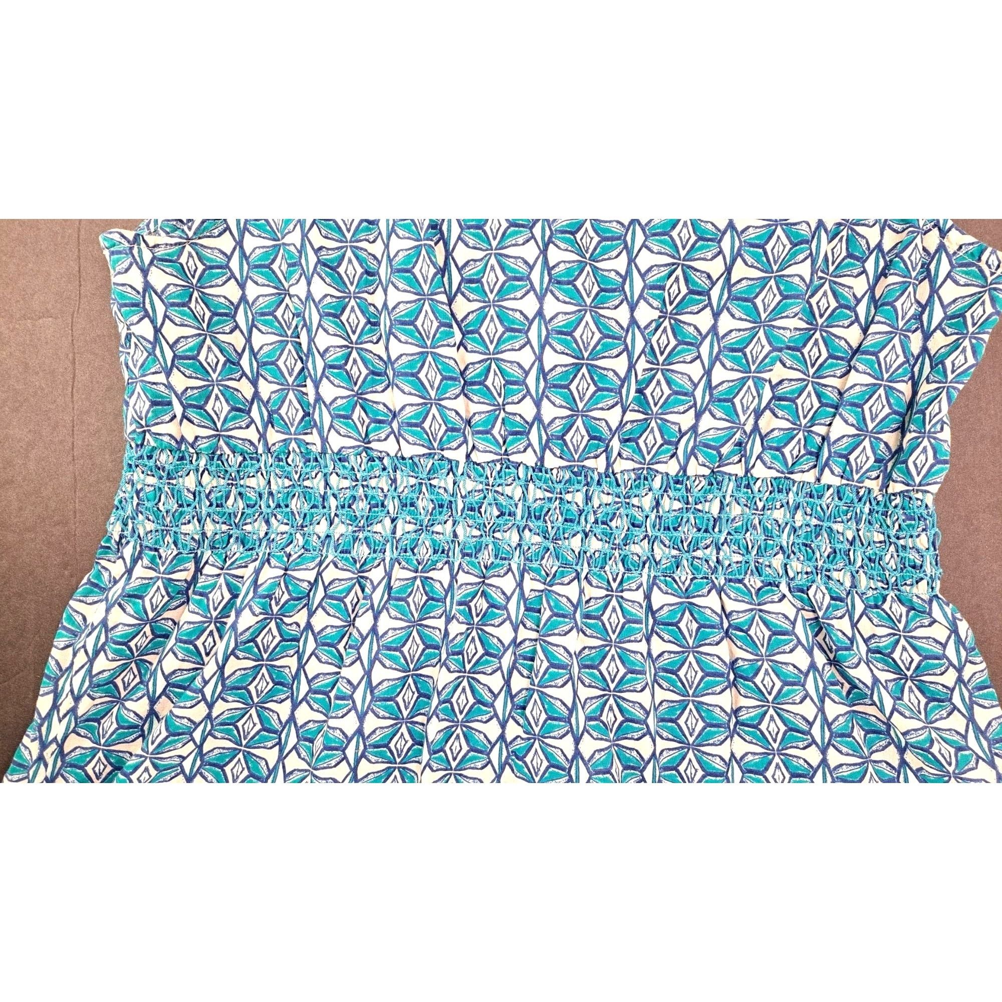 Eddie Bauer Eddie Bauer Blue Teal Geometric Sleeveless V Neck Blouse Top Size M / US 6-8 / IT 42-44 - 4 Thumbnail