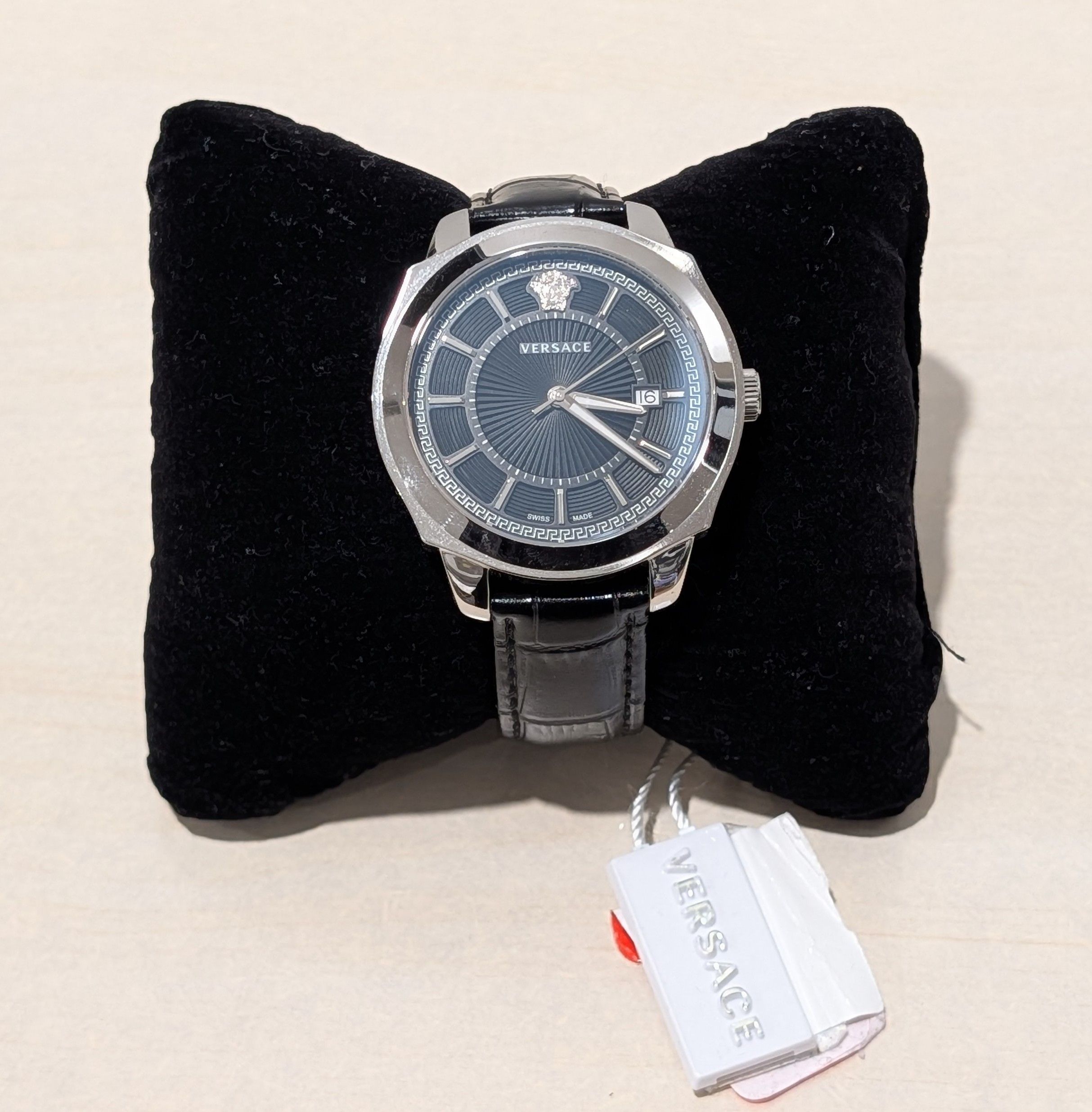 Versace VERSACE Icon Leather Strap Watch Black/Stainless Steel 42mm Size ONE SIZE - 1 Thumbnail