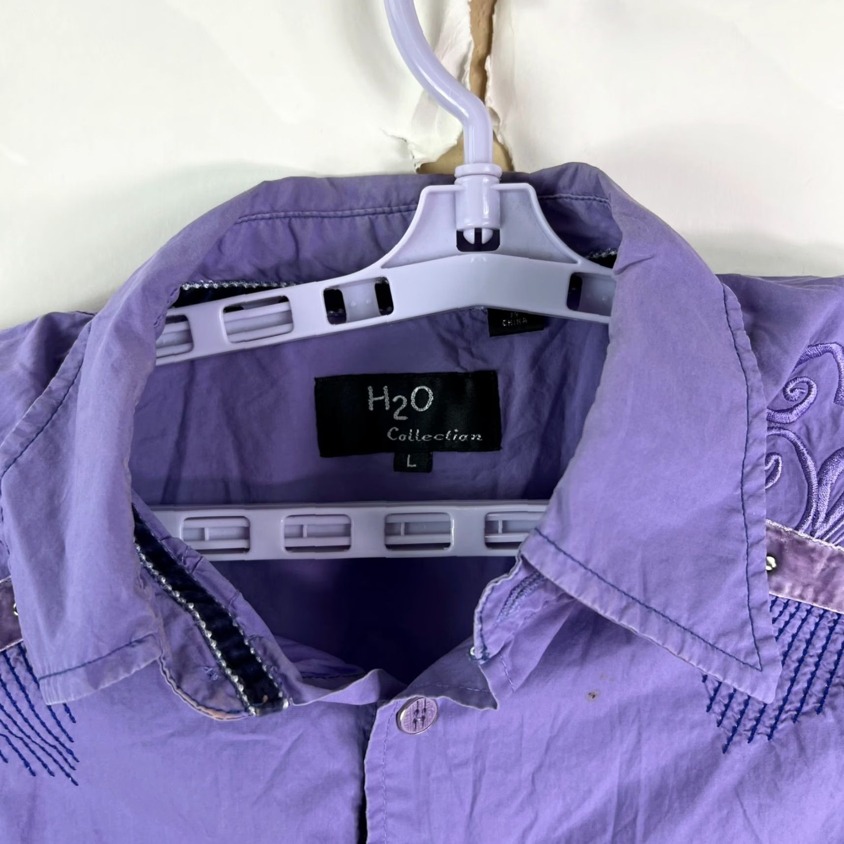 Vintage H2O Graphic Print Embroidered Button-Up Shirt Men's Size L Purple Long Sleeve Casual Size US L / EU 52-54 / 3 - 3 Thumbnail