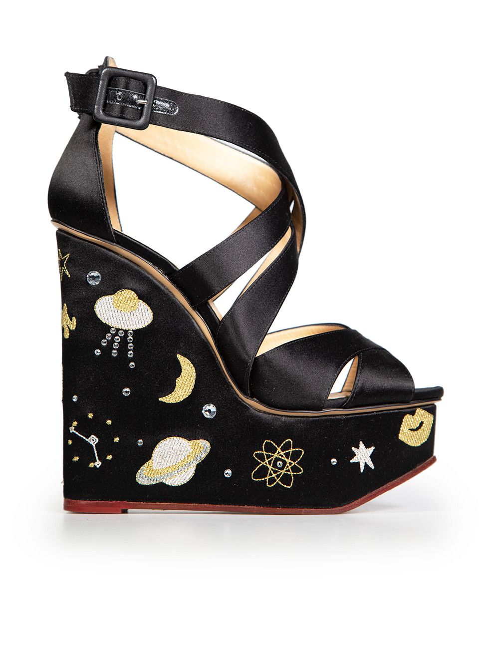 Charlotte Olympia Black Space Embroidered Sandals Size US 7 / IT 37 - 1 Thumbnail