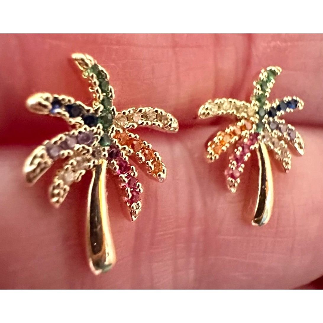 Handmade Palm Tree Earrings Rhinestones Posts 0. 25 in L New Cruise I Size ONE SIZE - 6 Thumbnail