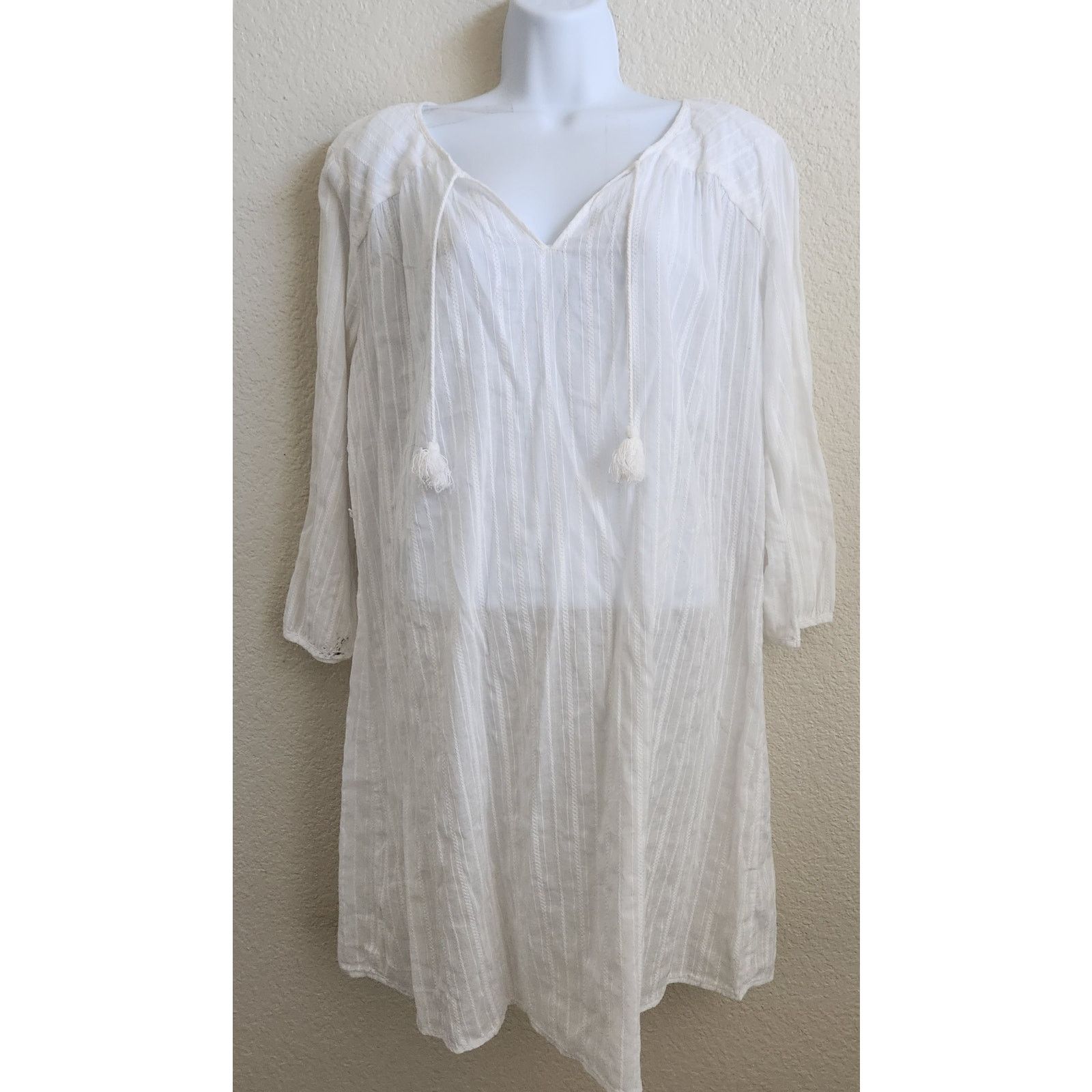 Merona Merona White 3/4 Sleeves Swim Cover Up Large Tassel Tie Size XL / US 12-14 / IT 48-50 - 1 Thumbnail