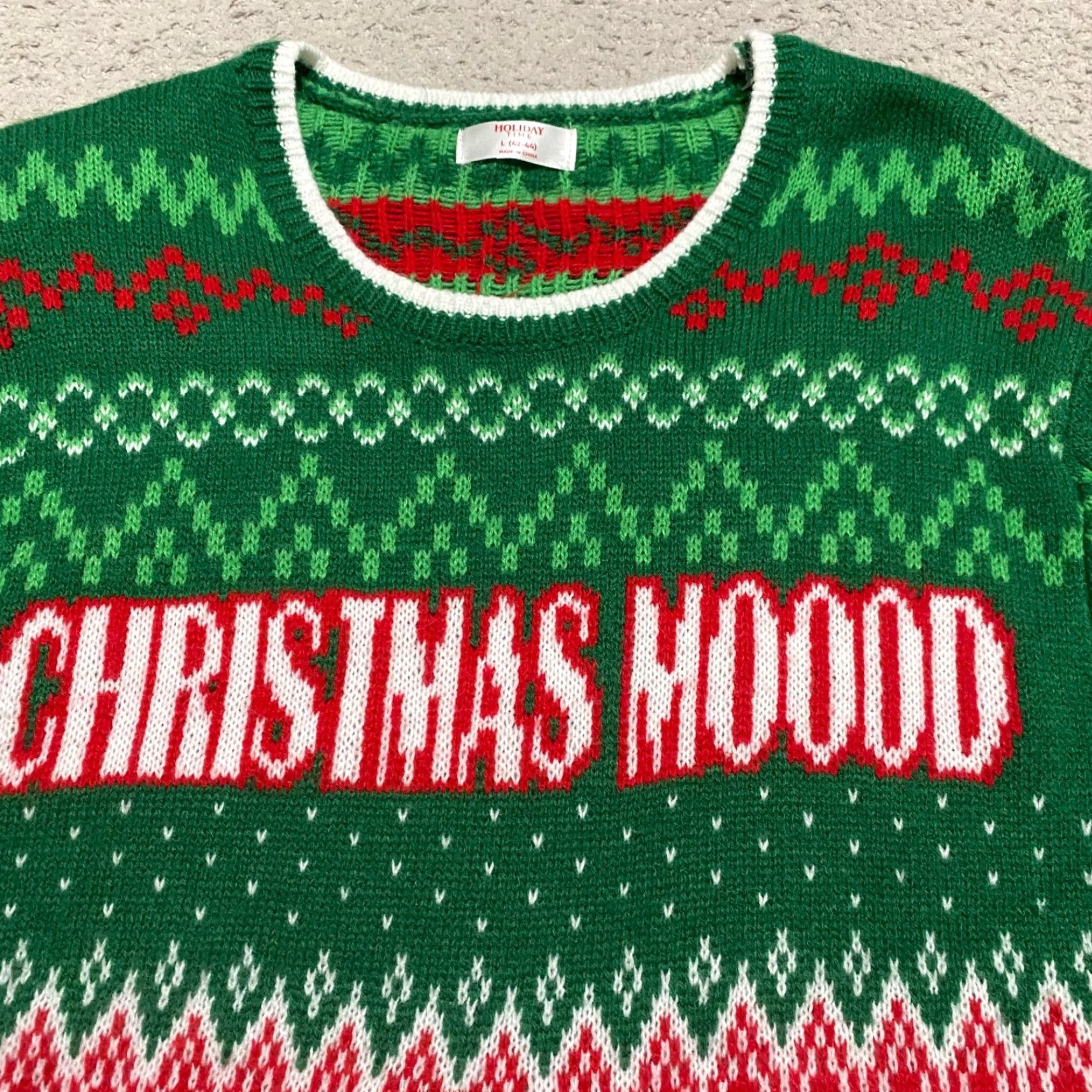 Vintage Holiday Time Mens Large Ugly Christmas Sweater Green Mood Cow Crew Neck Size US L / EU 52-54 / 3 - 4 Thumbnail