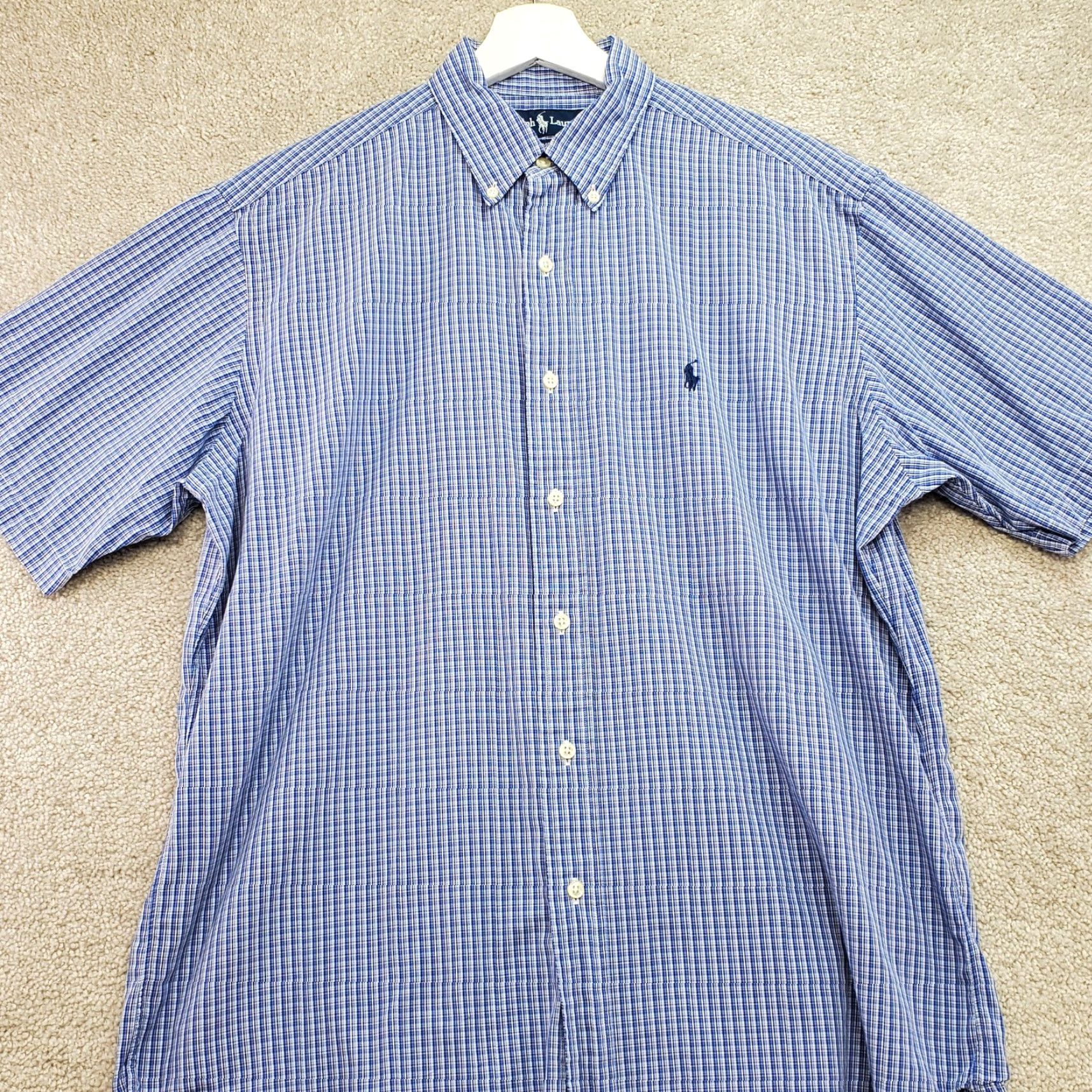 Ralph Lauren Ralph Lauren Dress Shirt Men's 15.5 Blue White Plaid 100% Cotton Formal Shirt Size 42R - 3 Thumbnail