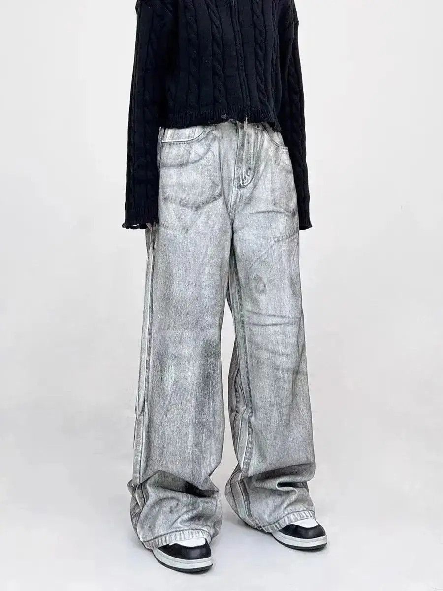 Japanese Brand High street tie-dye washed dirty white baggy jeans Size US 32 / EU 48 - 5 Thumbnail