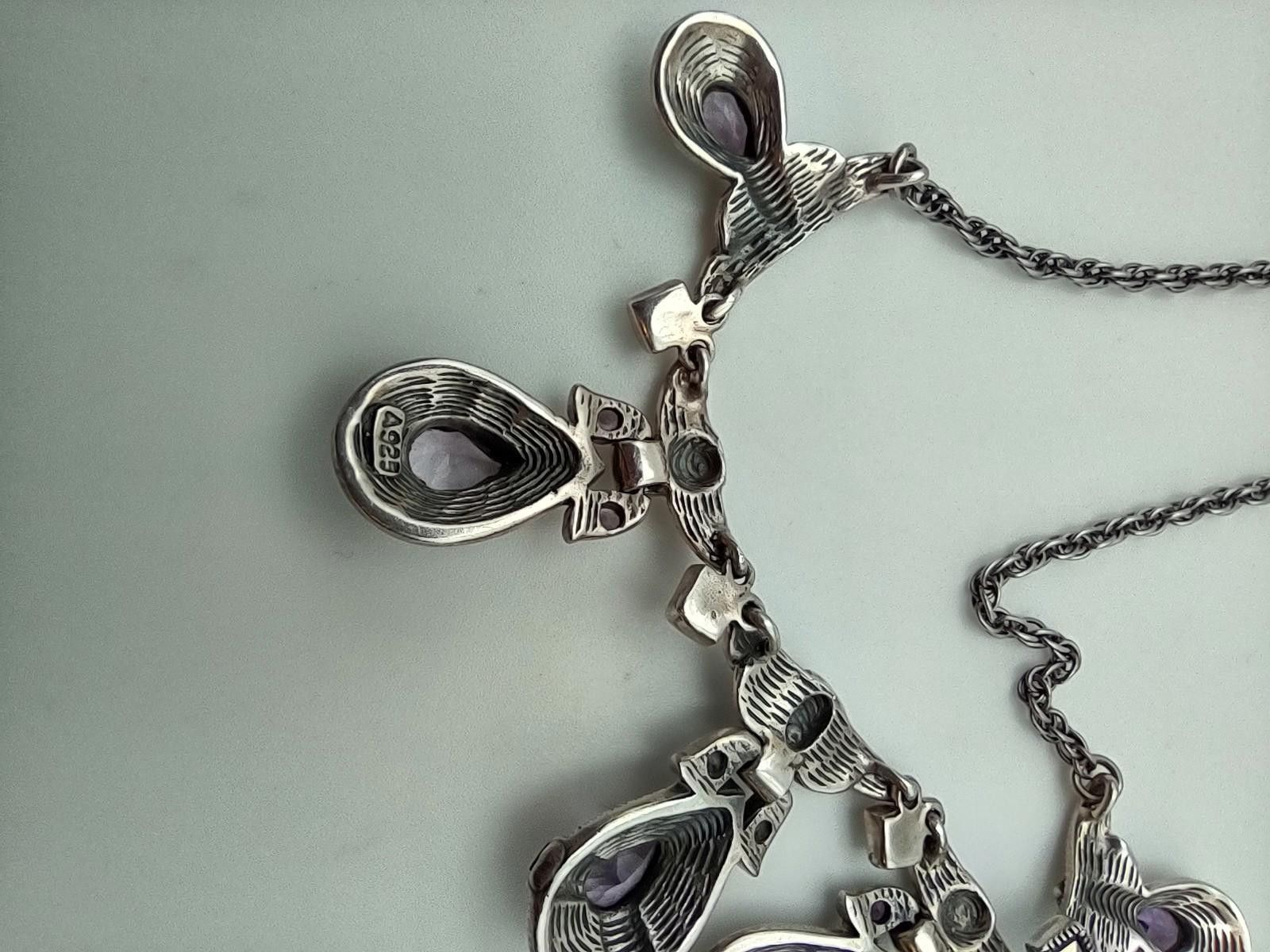 The Unbranded Brand Sterling 925 Amethyst Marcasite Necklace 16" 24.4g Size ONE SIZE - 3 Thumbnail