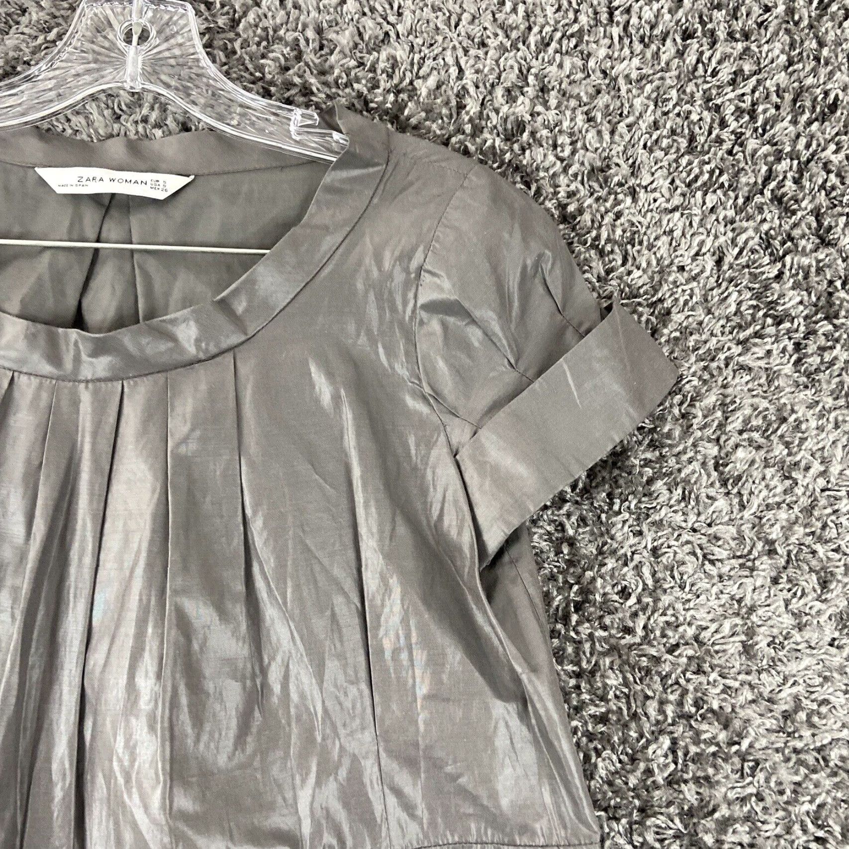 Zara Zara Womens Blouse Gray Short Sleeves Pleated S Small Size S / US 4 / IT 40 - 3 Thumbnail