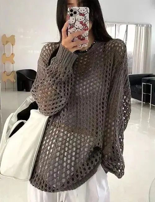 Japanese Brand Women Knit Hollow Out Crochet Sweater Long Size ONE SIZE - 4 Thumbnail
