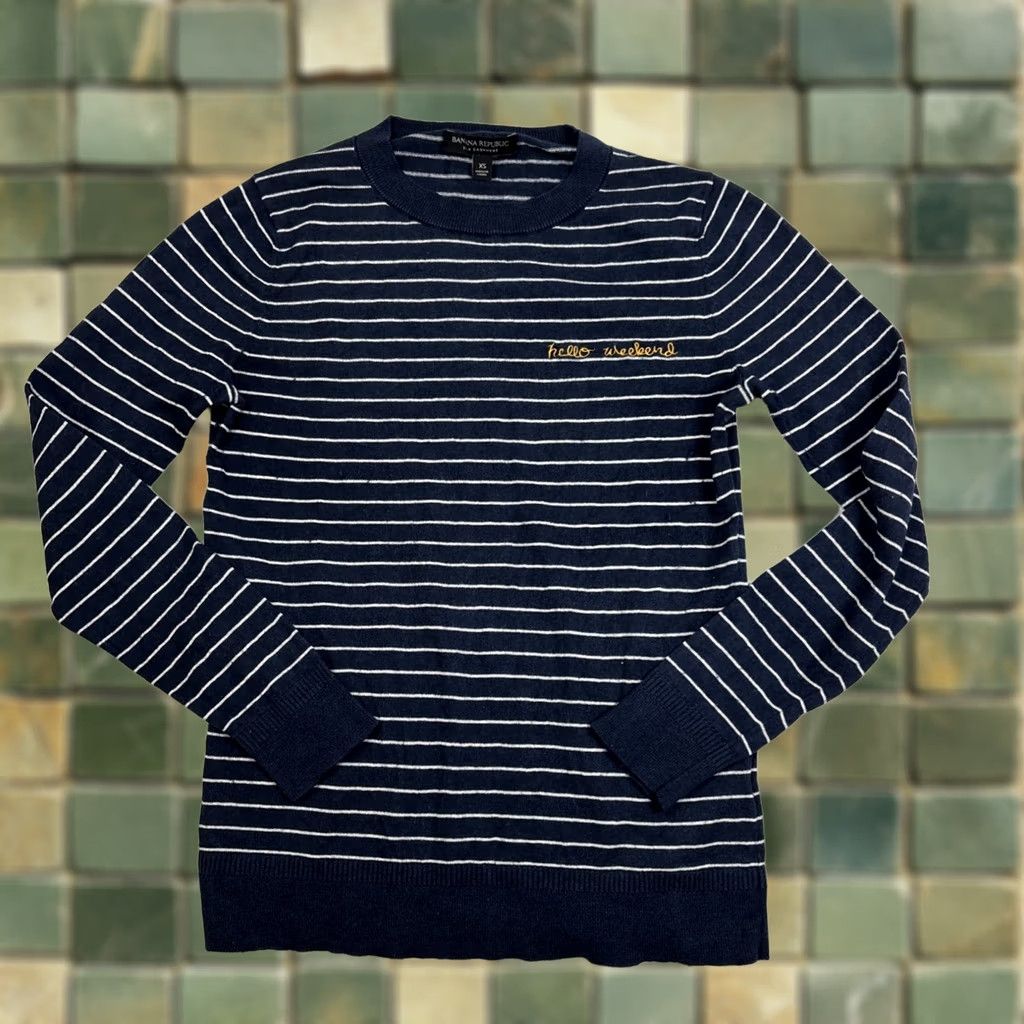 Banana Republic Banana Republic Sweater Women’s XS Navy Silk Blend Striped Crew Neck Long Sleeve Pullover Size XS / US 0-2 / IT 36-38 - 1 Thumbnail
