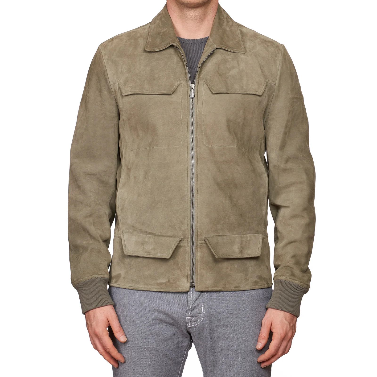 Bottega Veneta BOTTEGA VENETA Gray Suede Leather Flight Bomber Jacket Size US M / EU 48-50 / 2 - 1 Thumbnail