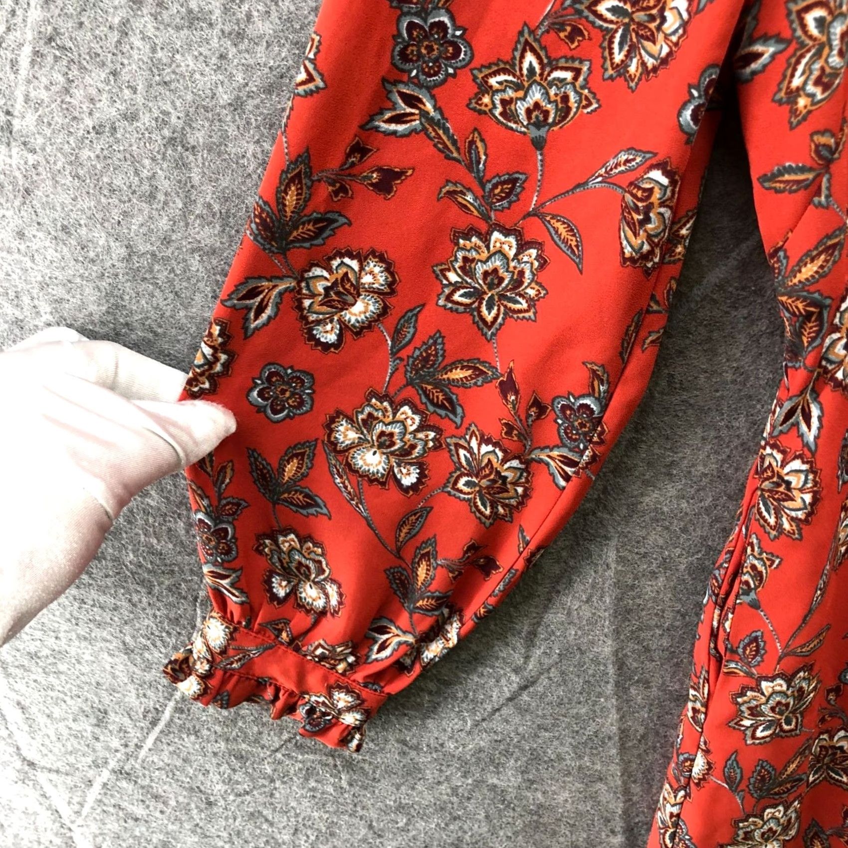 Loft LOFT Long Sleeve Mini Dress 4P Rust Orange A-Line Floral Ruffle Collar Chiffon Dress Womens 4P Petite VINTAGE? No Size S / US 4 / IT 40 - 5 Thumbnail