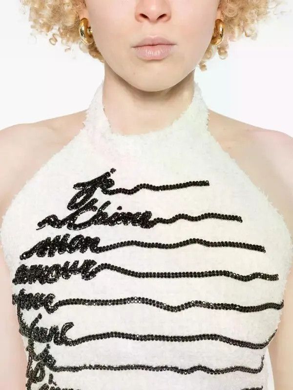 Balmain o1s1wg111225 Love Letter Embroidered Tweed Top in White Size M / US 6-8 / IT 42-44 - 5 Thumbnail