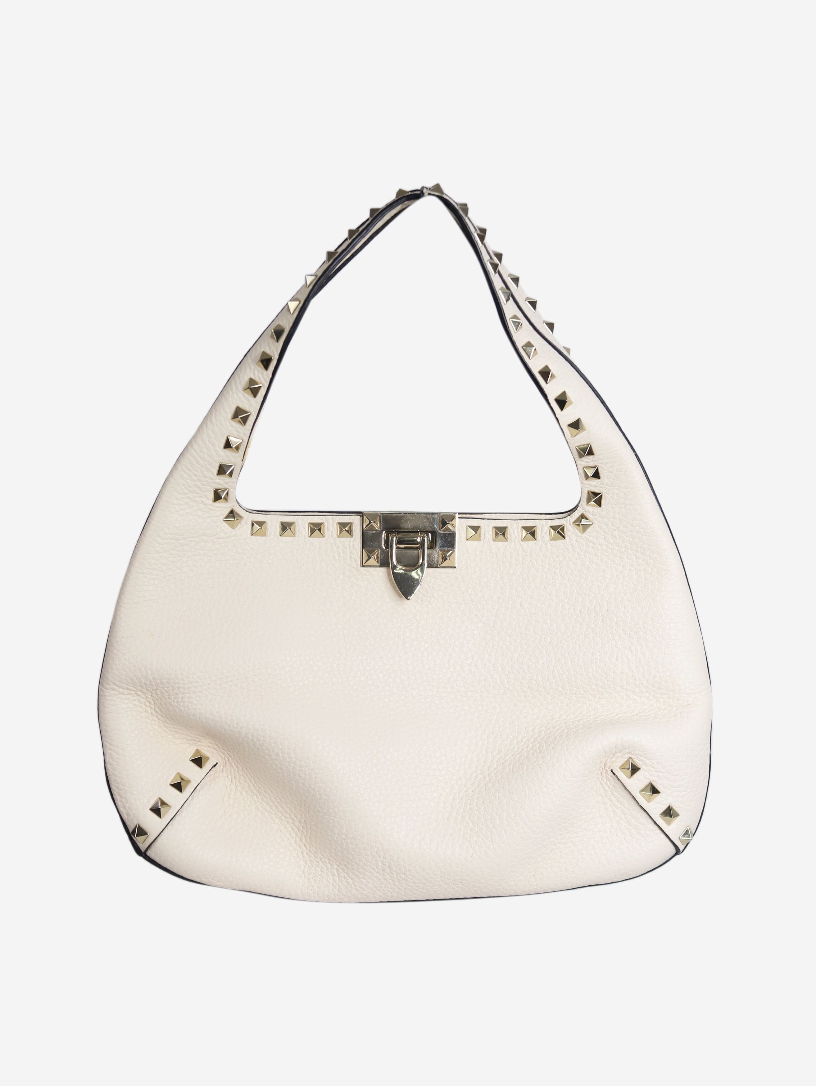 Cream Rockstud leather shoulder bag
