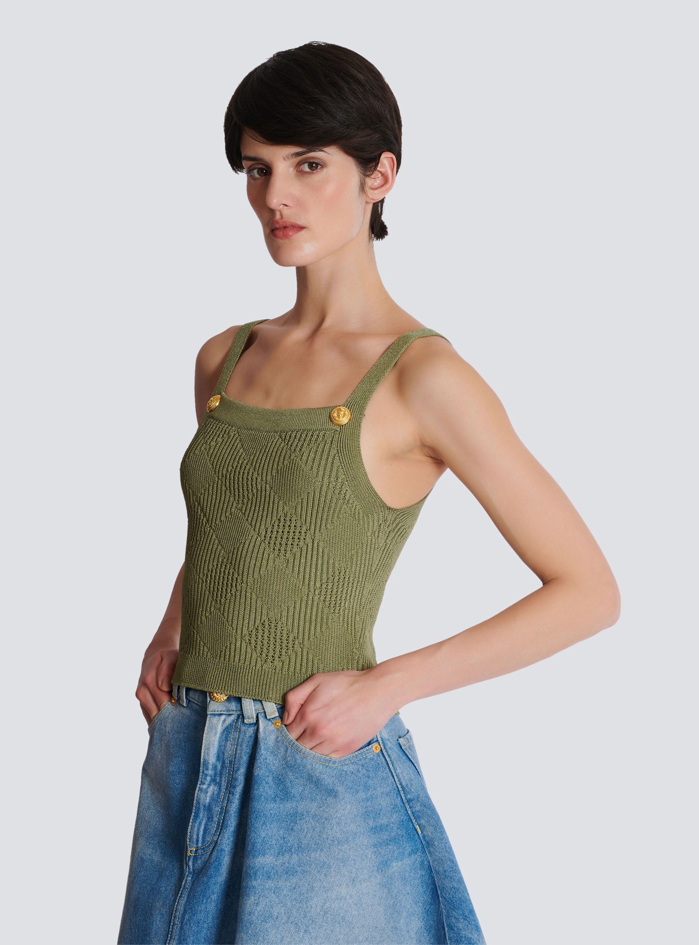 Balmain o1s1wg111025 Cropped Top in Green Size S / US 4 / IT 40 - 6 Thumbnail