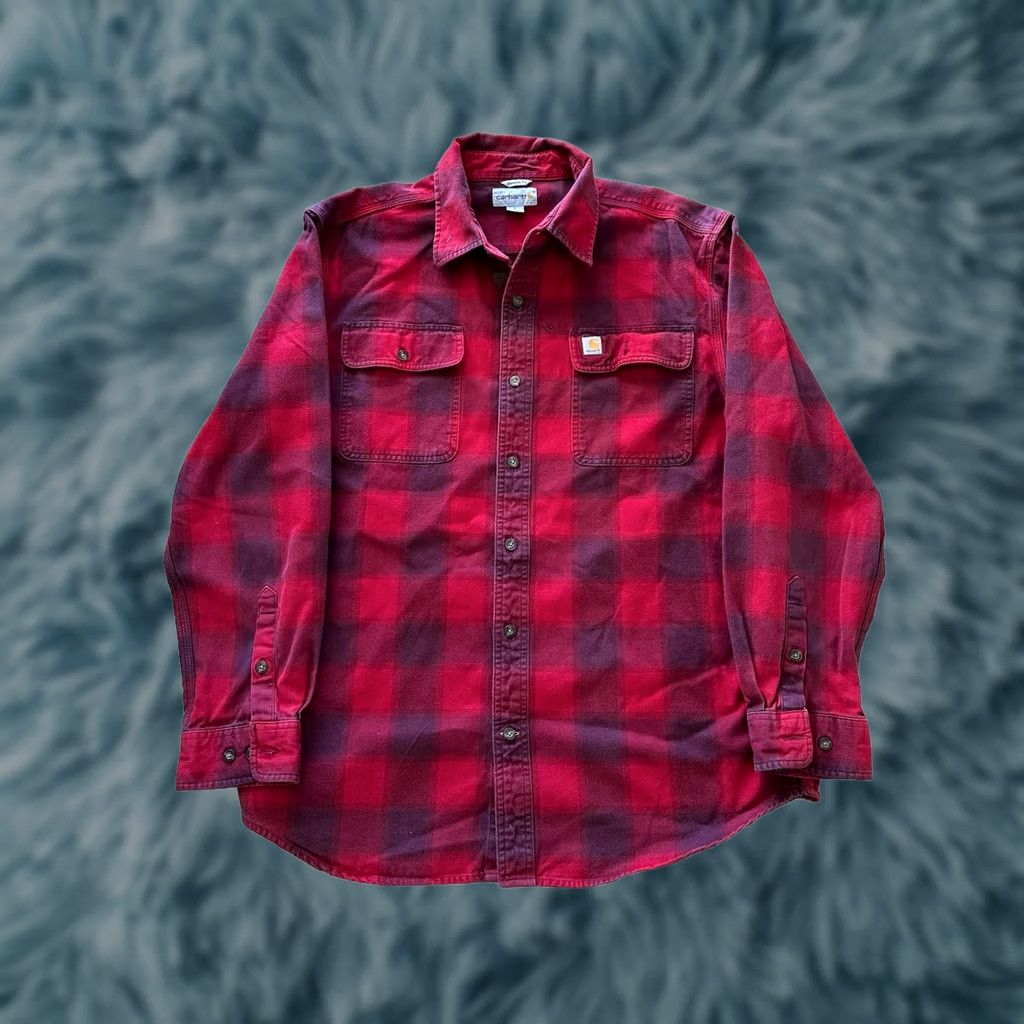 Carhartt Carhartt Mens Loose Fit Long Sleeve Button Up Heavy Cotton Flannel Shirt L Red Plaid Shirt Mens Clothing Size US L / EU 52-54 / 3 - 1 Thumbnail