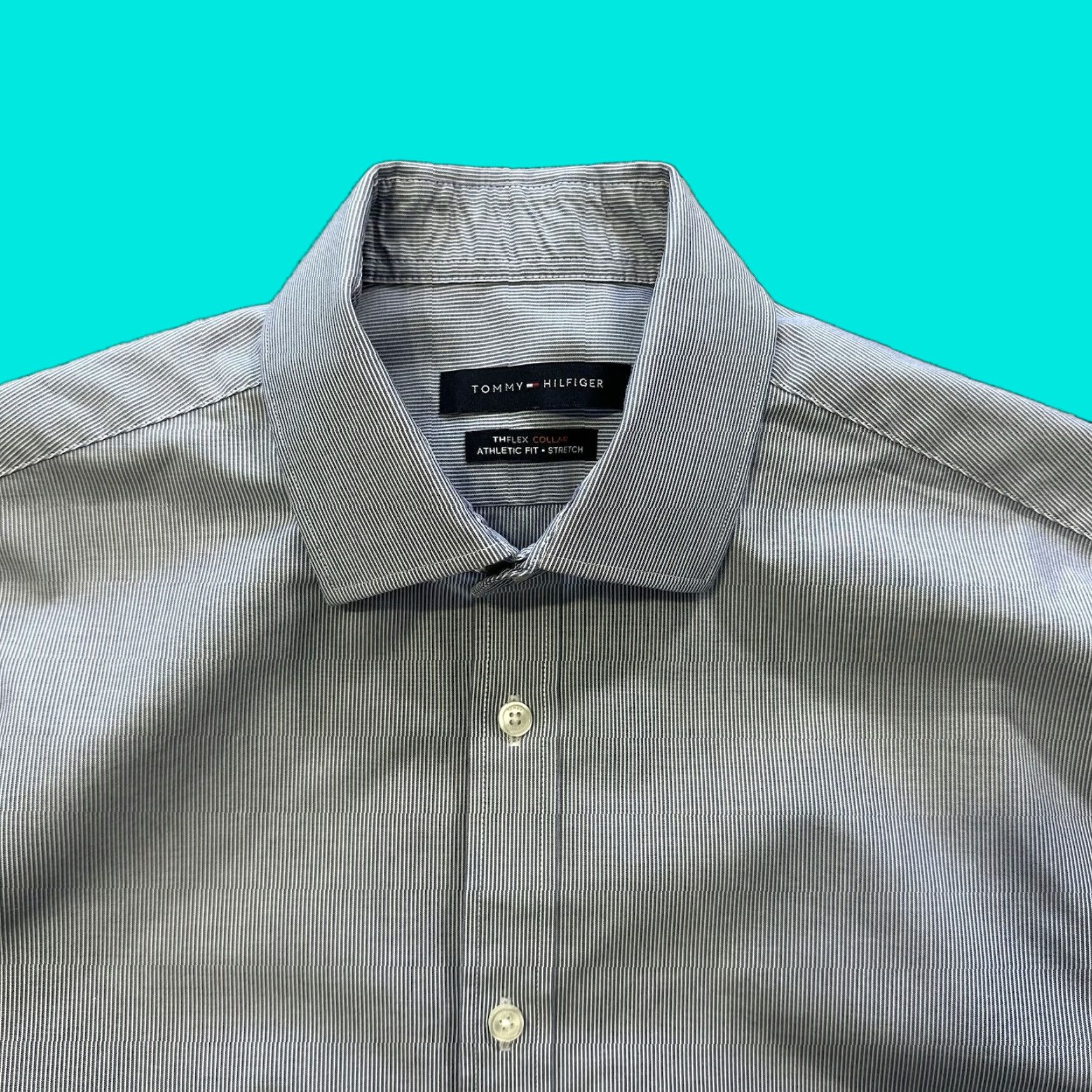 Tommy Hilfiger Tommy Hilfiger Dress Shirt Mens L Blue Striped TH Flex Collar Athletic Fit Shirt-Button Up Womens Mens? Size 42R - 1 Thumbnail