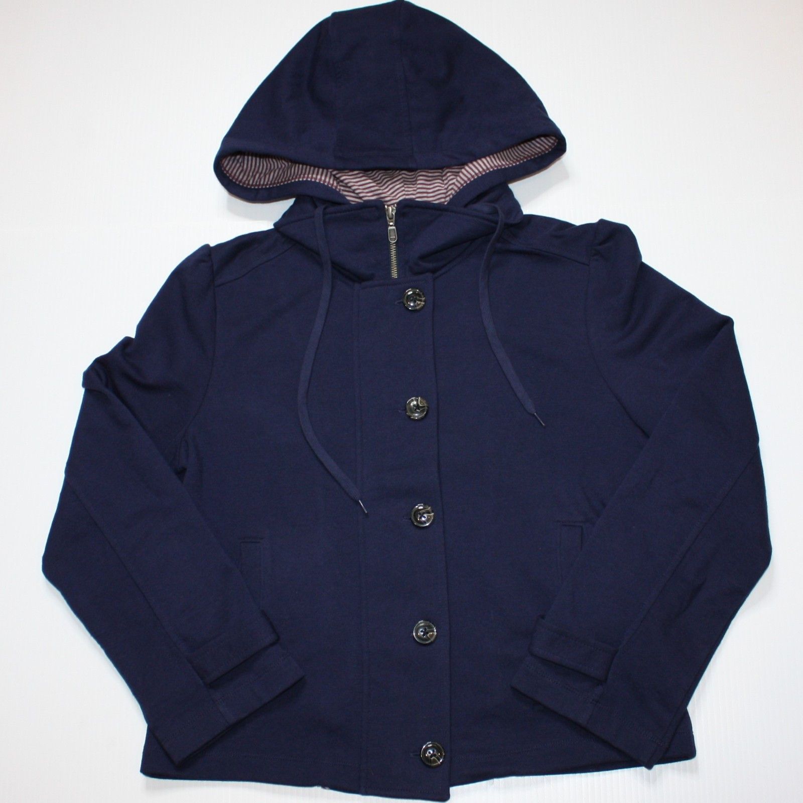 Other Shade Navy Blue Soft Hoodie Jacket with Striped Hood Size M / US 6-8 / IT 42-44 - 2 Thumbnail