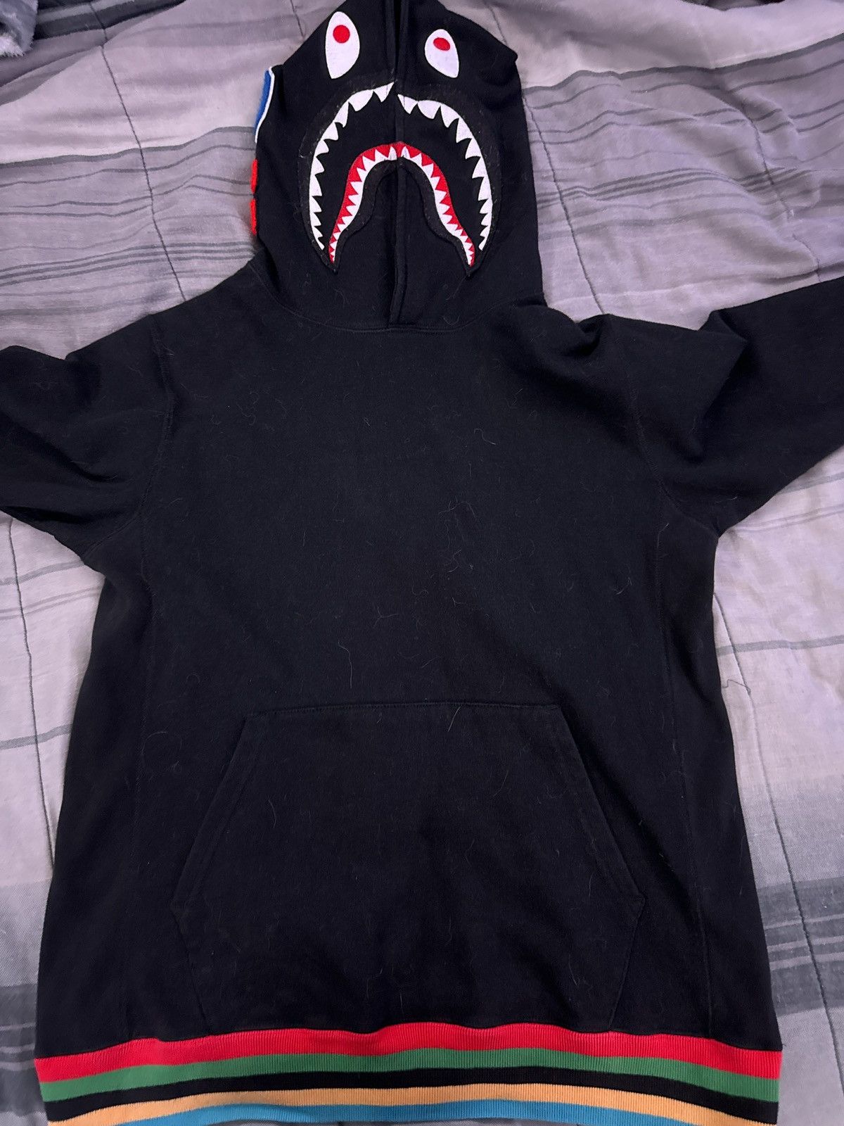 Bape Line Rib Shark Pullover Hoodie Grailed