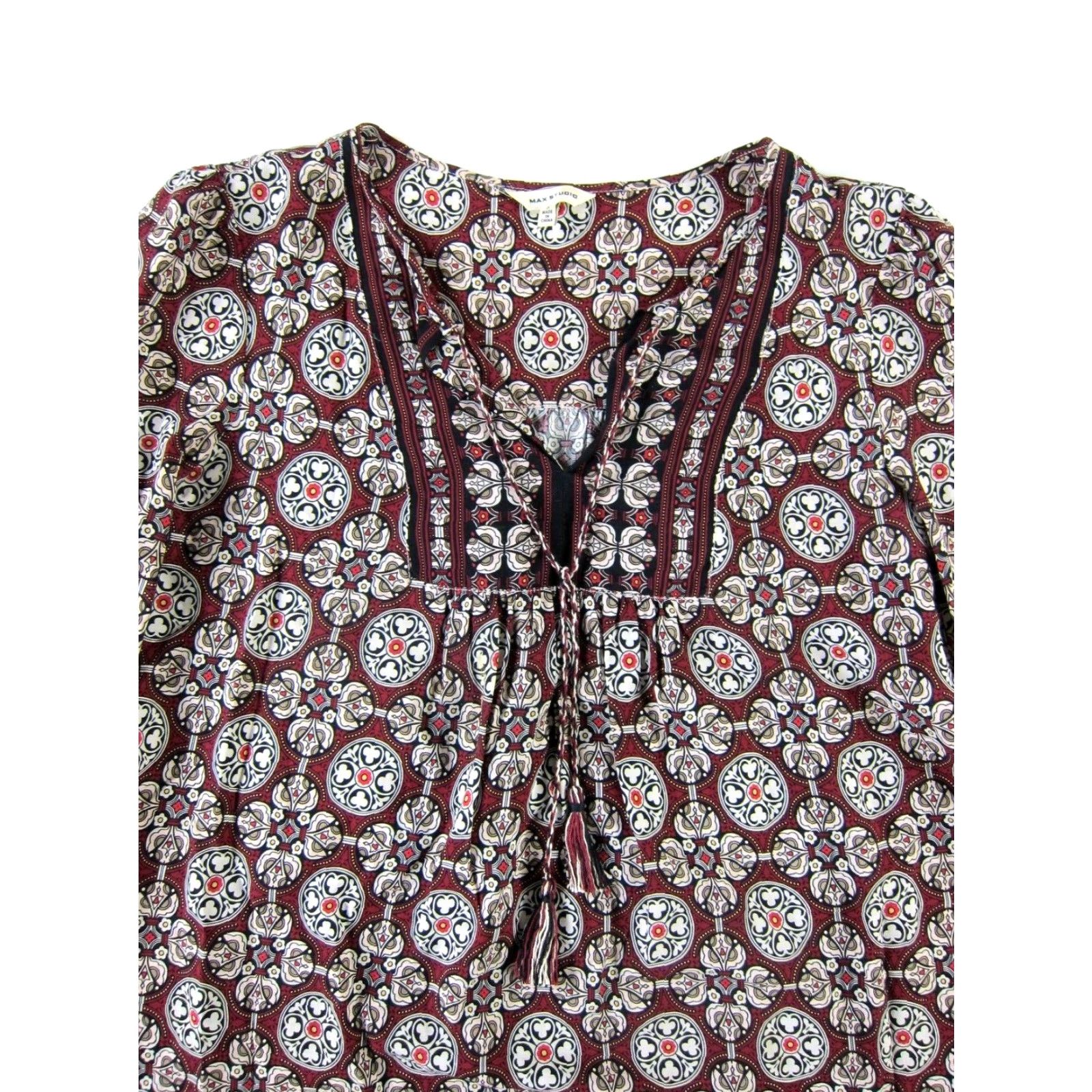 Vintage Max Studio Rayon Red Black Pink Paisley Floral Long Sleeve Tunic Shift Dress S Size S / US 4 / IT 40 - 4 Thumbnail