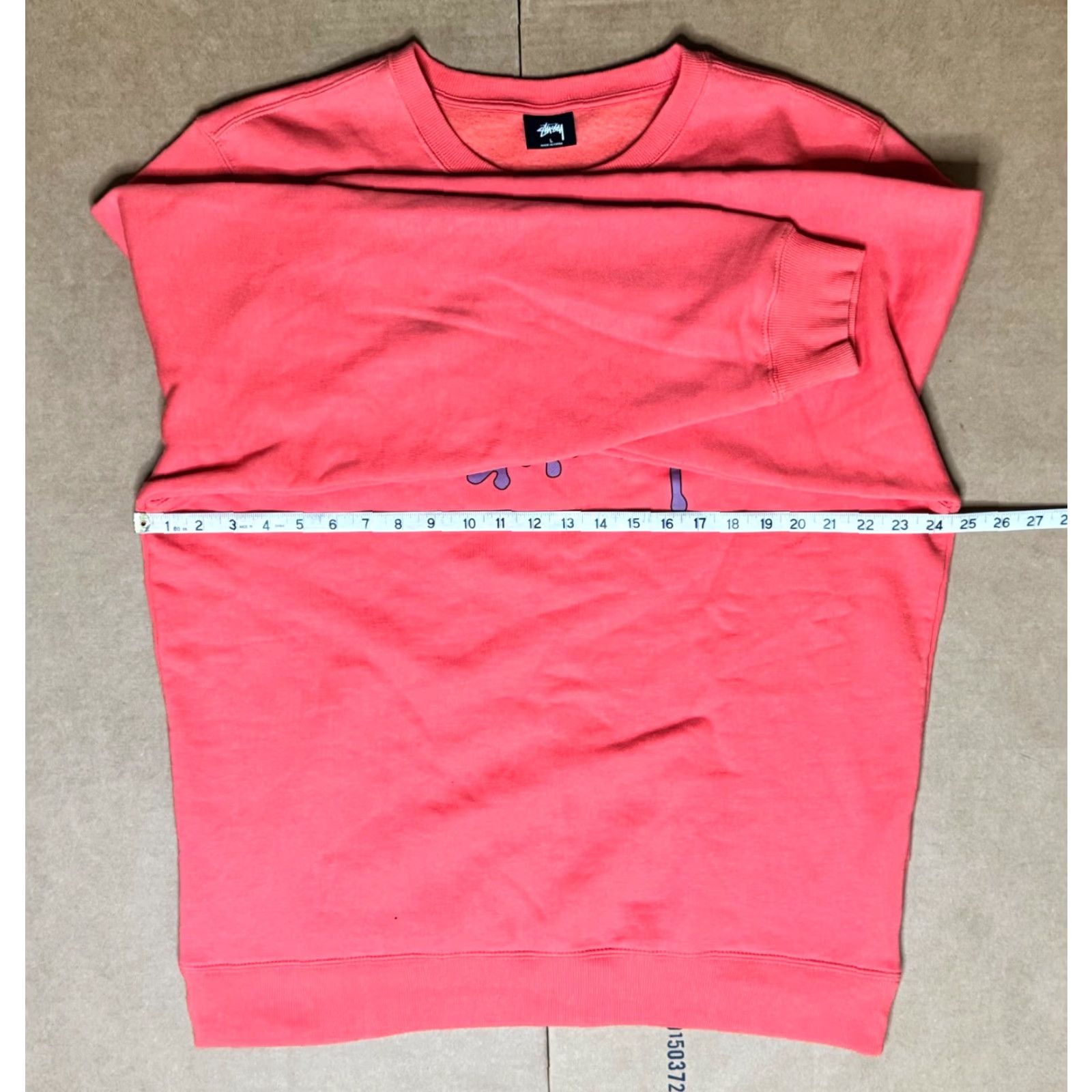 VINTAGE Stussy Sweatshirt Crew Neck Orange 90s Logo Pullover Men L Orange USA Streetwear Mens