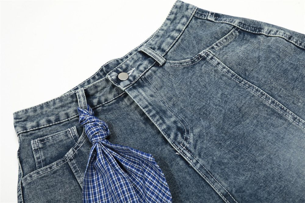 Japanese Brand × Jean Men's plaid lace-up loose punk distressed denim shorts Size US 32 / EU 48 - 5 Thumbnail