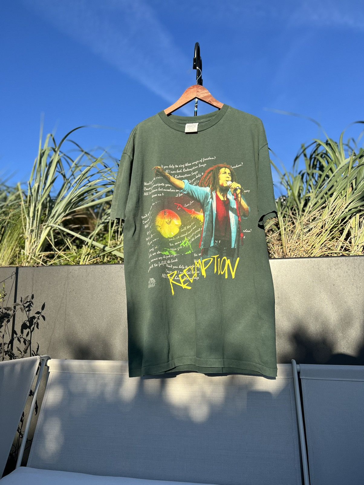 Bob Marley × Vintage Vintage 1993 Bob Marley Redemption T Shirt Wild Oats 90s Size US XL / EU 56 / 4 - 4 Thumbnail