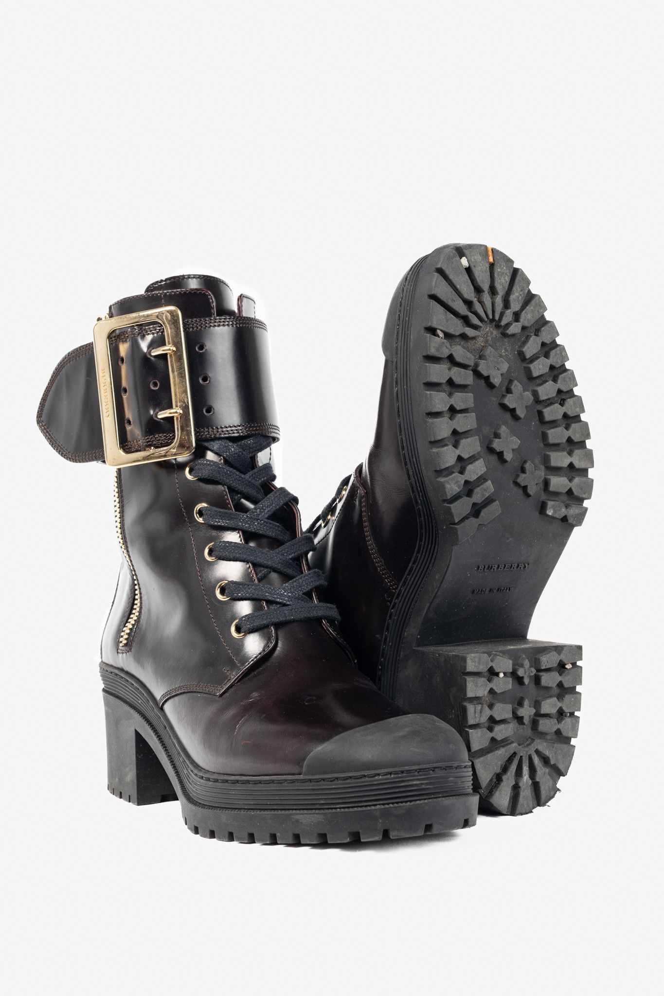 Burberry Burberry Scarcroft 50 Buckled Glossed-Leather Combat Boots Size US 7.5 / IT 37.5 - 4 Thumbnail