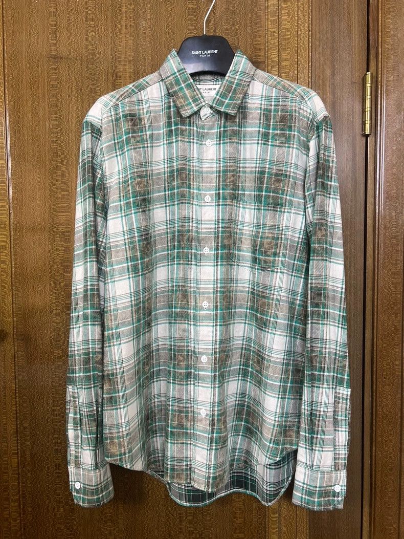 Yves Saint Laurent Saint Laruent size 39 16ss green plaid mist-rendered shirt Size US M / EU 48-50 / 2 - 1 Thumbnail