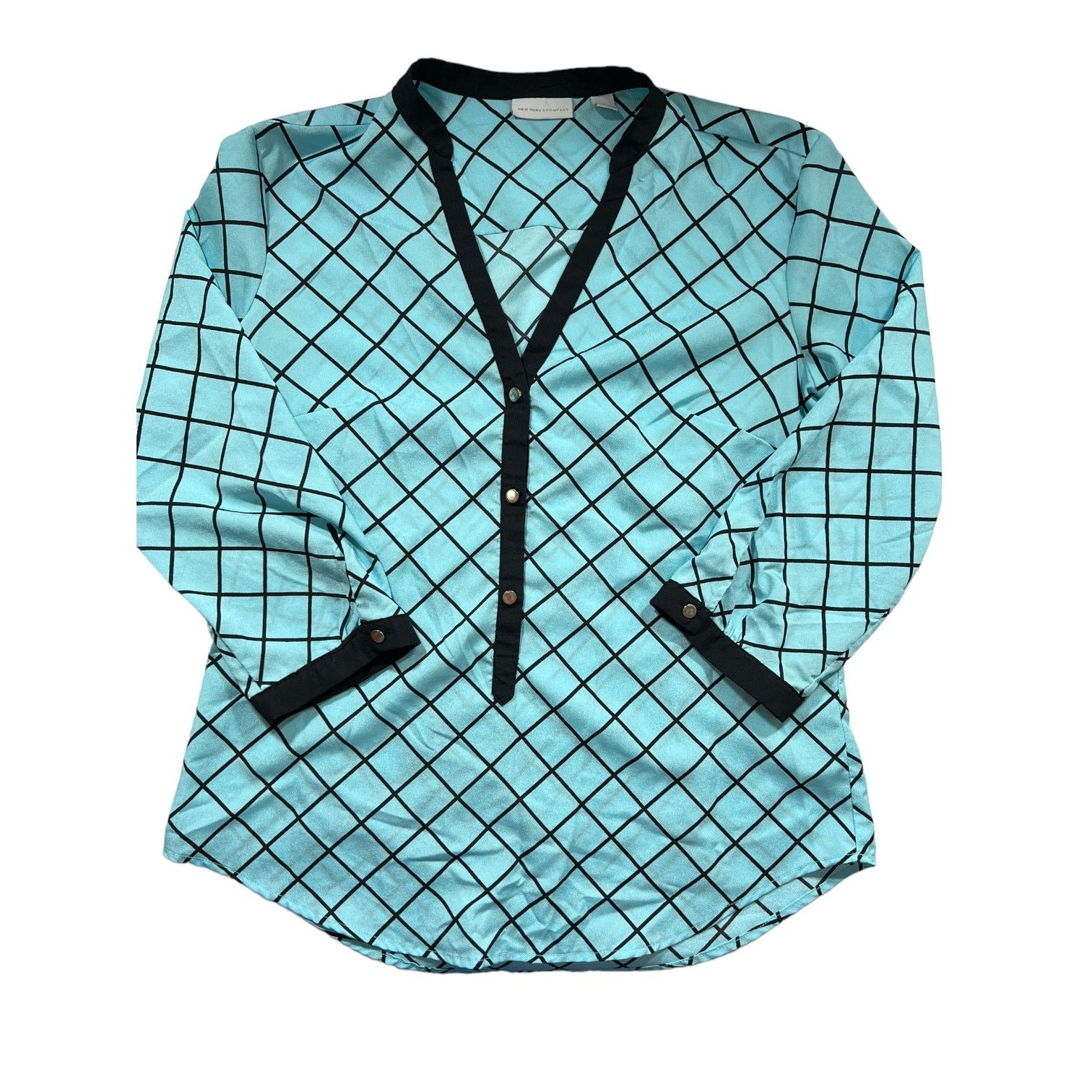 Other New York & Co Sky Blue w/Black Lines Geometric Pattern Small Size S / US 4 / IT 40 - 1 Thumbnail