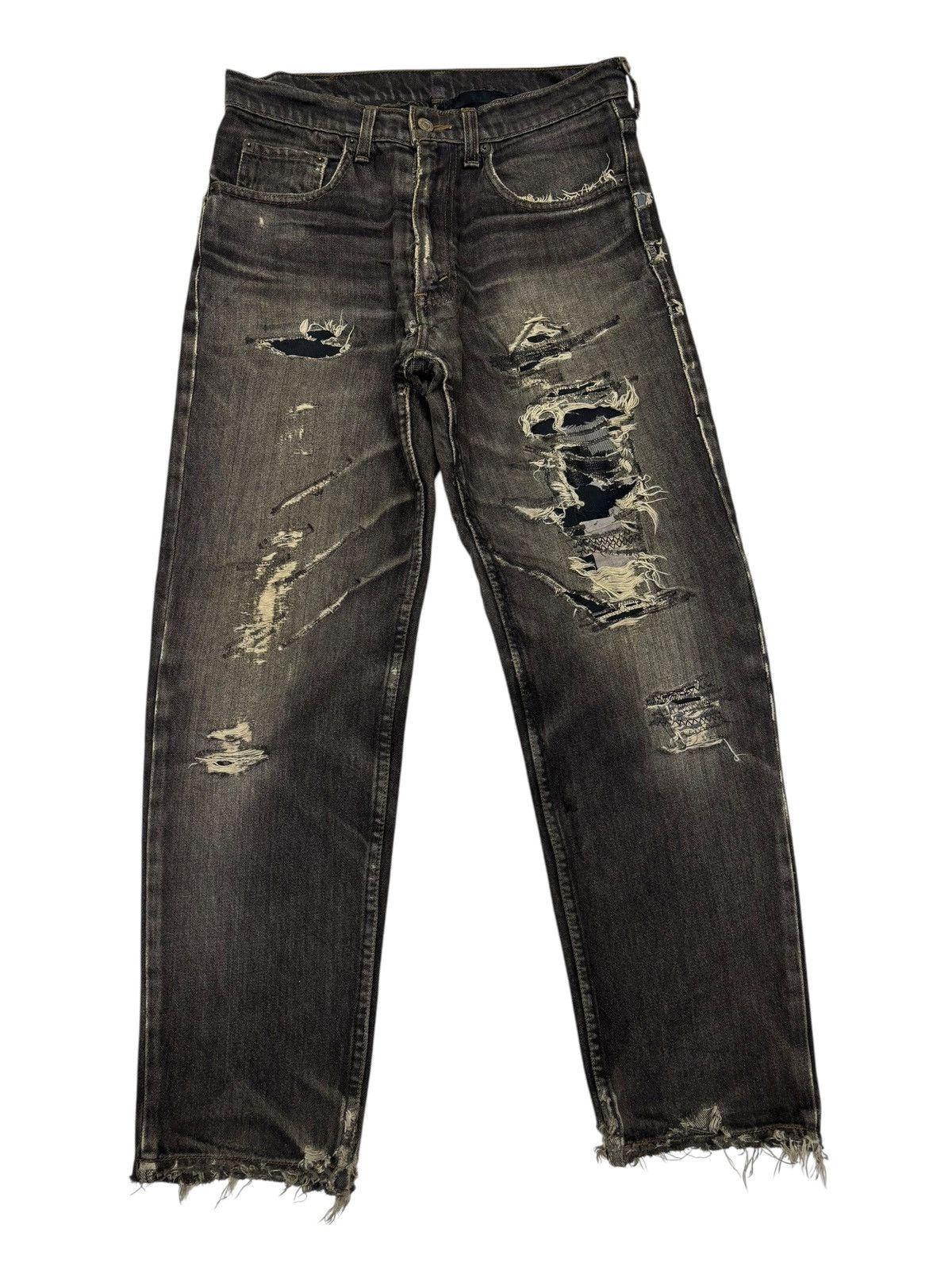 Levi's × Undercover Rare Levis Black Thrashed Destroyed Denim Jeans Size US 29 - 3 Thumbnail
