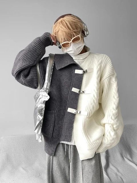 Japanese Brand Korean Street Spliced 2 Colour Design Knitted Size US M / EU 48-50 / 2 - 2 Thumbnail