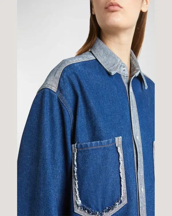 Marni o1w1db11125 Bi-Color Denim Oversized Collared Shirt in Blue Size M / US 6-8 / IT 42-44 - 4 Thumbnail