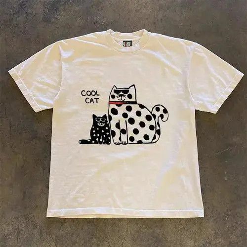 VIBE Kiuchi x Mari White casual retro cute cat print t-shirt Size US L / EU 52-54 / 3 - 5 Thumbnail