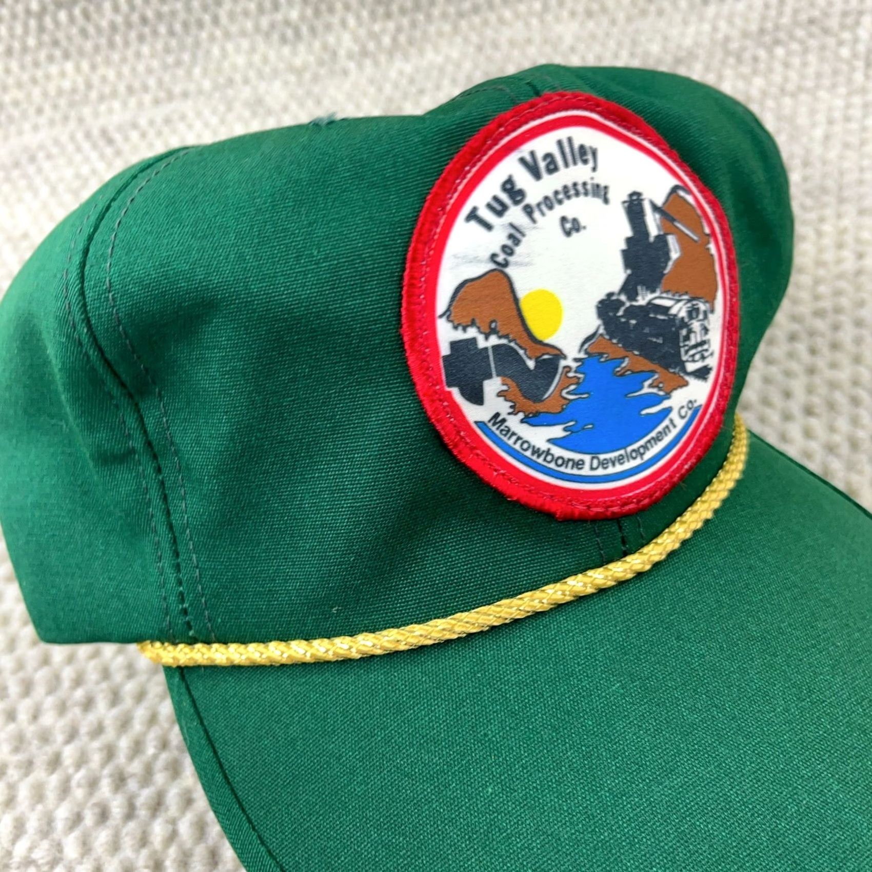 Vintage VINTAGE Tug Valley Coal Hat Cap Trucker Rope Patch Made In USA Mining Green Twill Adjustable Back Strap Back Hat Mens Cap Size ONE SIZE - 3 Thumbnail