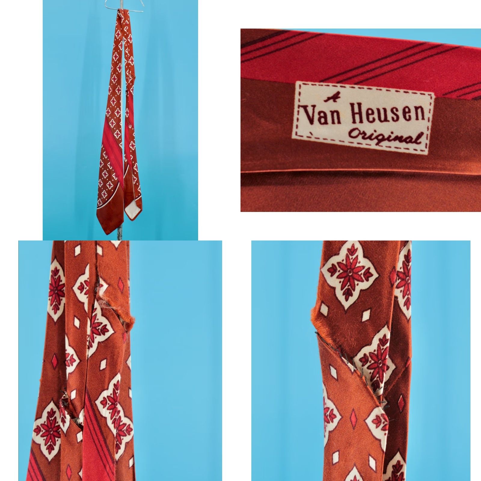 Van Heusen VTG Van Heusen Neck Tie 1940s Men’s Brown Red Satin 40s Tie - Vintage Men's Tie 52" Long Brown & Red Necktie Size ONE SIZE - 8 Thumbnail