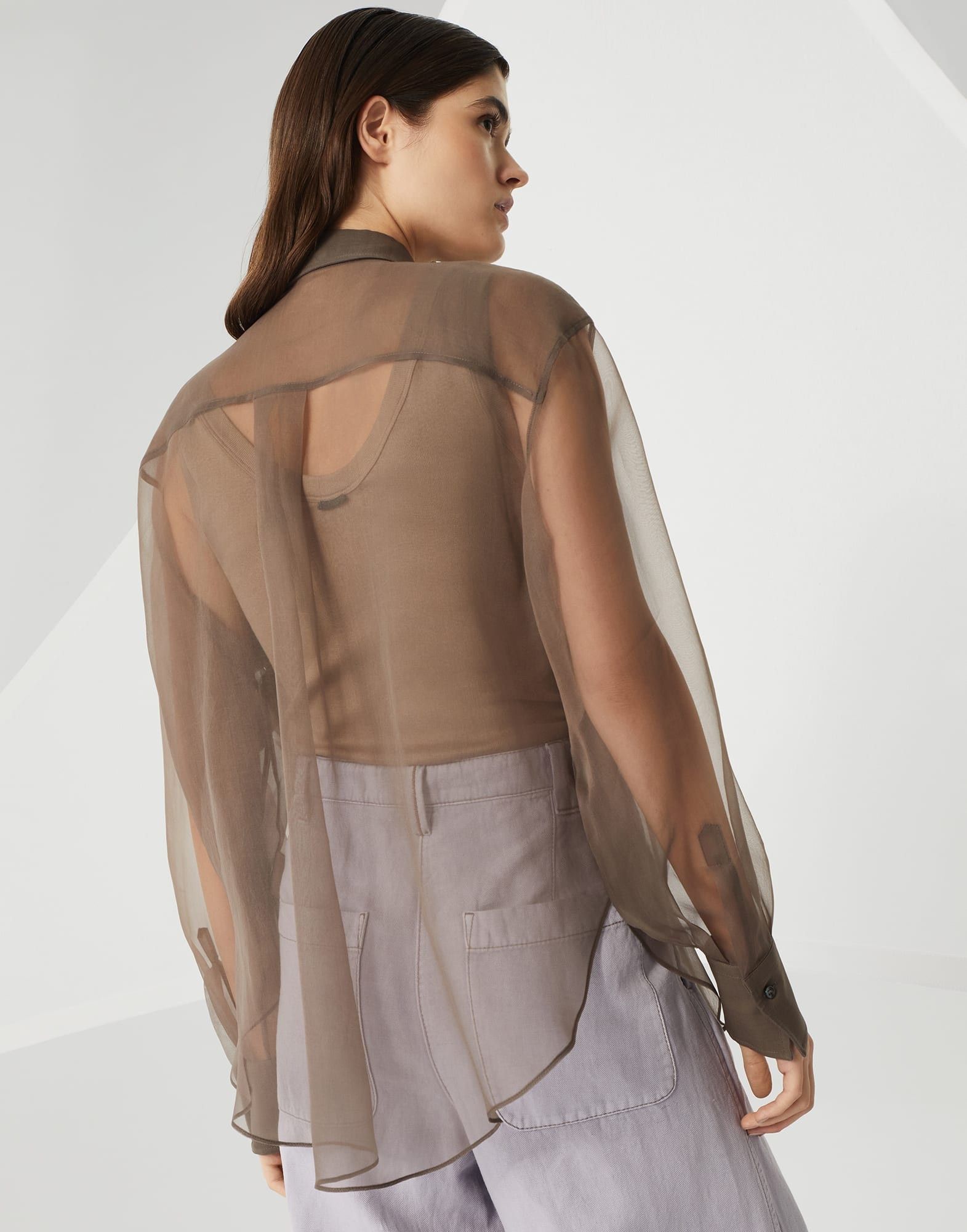 Brunello Cucinelli o1la1rc1a0326 Crispy Silk Shirt in Brown Size M / US 6-8 / IT 42-44 - 2 Thumbnail
