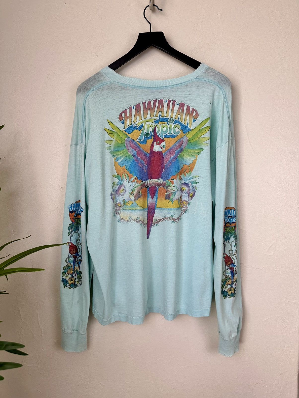 Vintage (XL) 80’s THRASHED TROPICAL VINTAGE Blue Long-sleeve Tee Size US XL / EU 56 / 4 - 14 Thumbnail