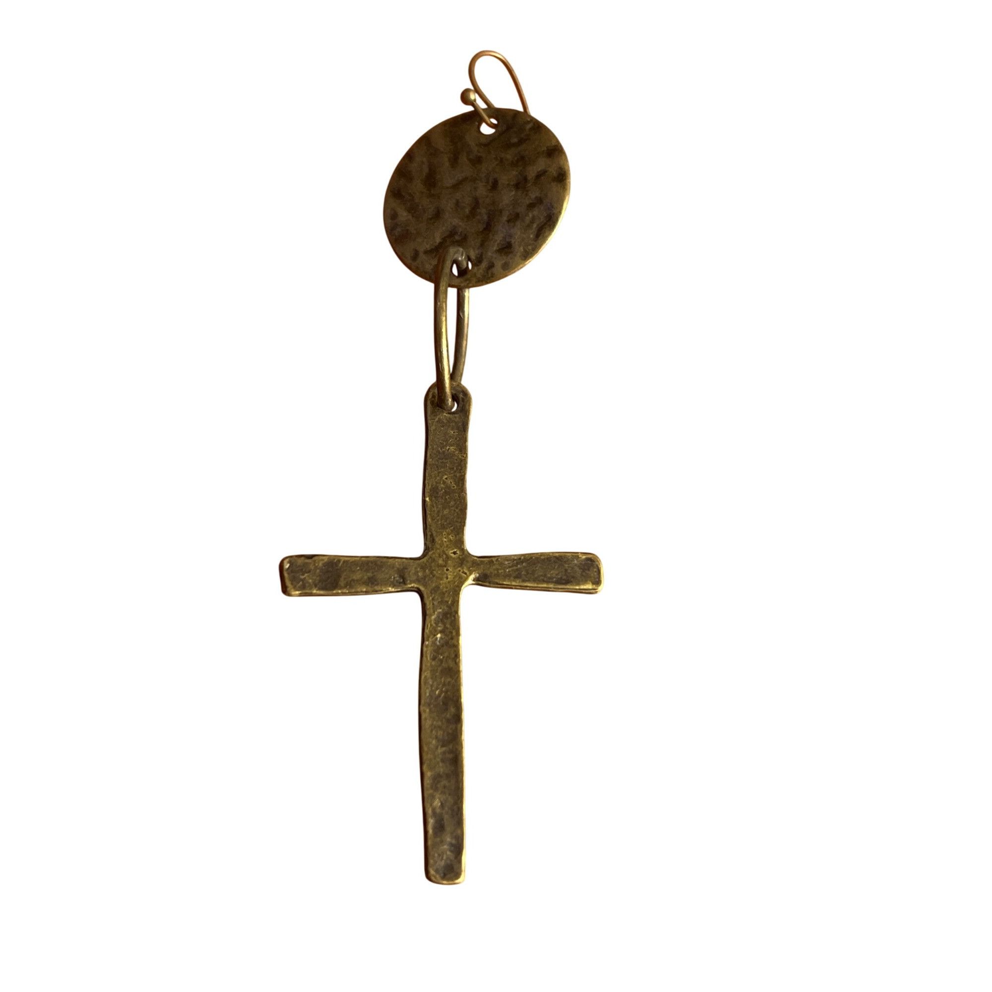 Other Rustic Brass Cross Pendant SINGLE Earring Hammered Hook 3.75 Size ONE SIZE - 1 Thumbnail