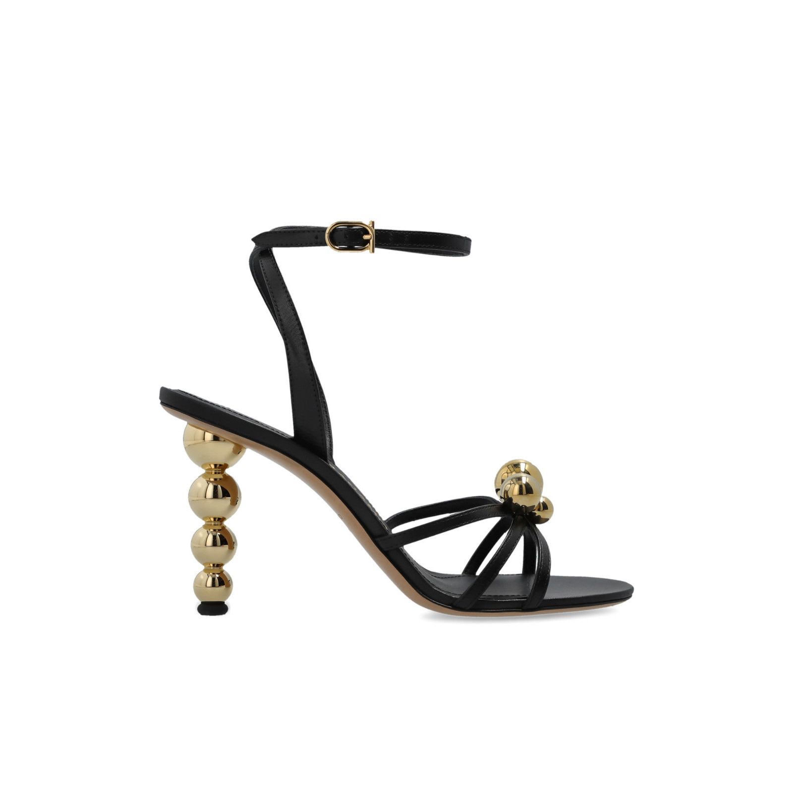 FERRAGAMO Karina Black Leather 90mm Heel Sandals New & Authe