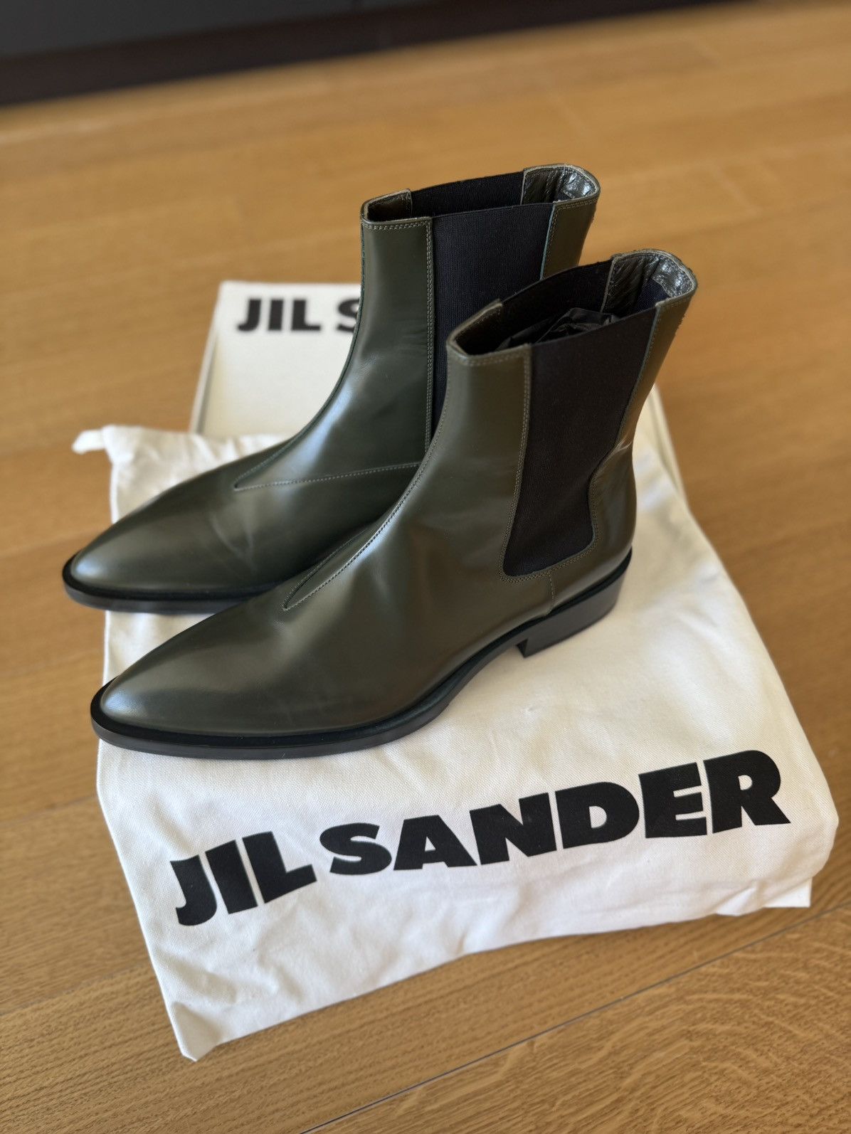 Jil Sander Jil Sander FW22 Pointed Toe Leather Chelsea Boots Green Size US 11 / EU 44 - 6 Thumbnail
