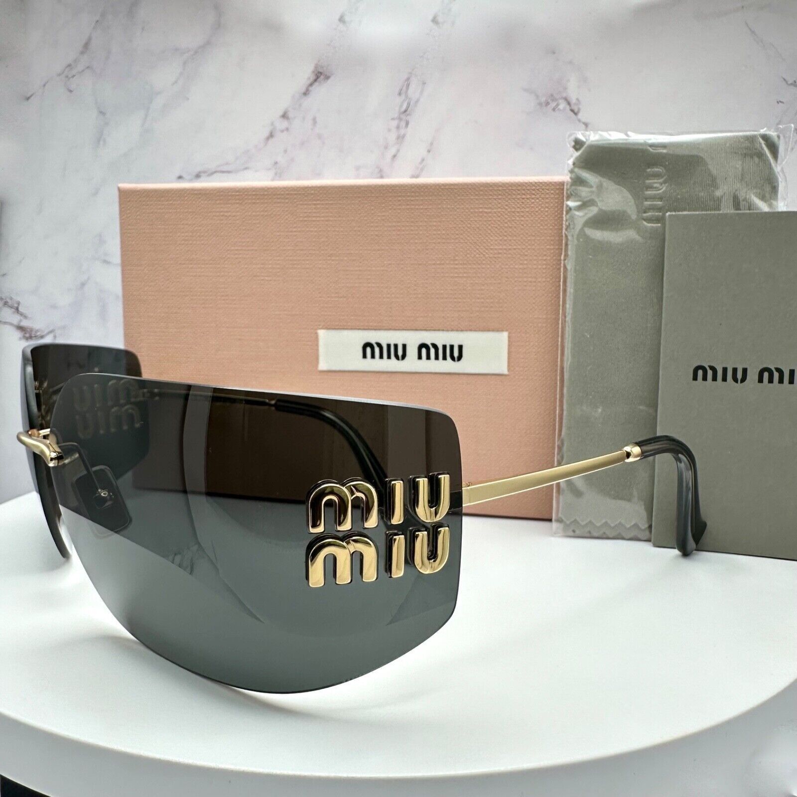 Miu Miu New MIU MIU Sunglasses Gold Rimless Wrap Square Size ONE SIZE - 3 Thumbnail