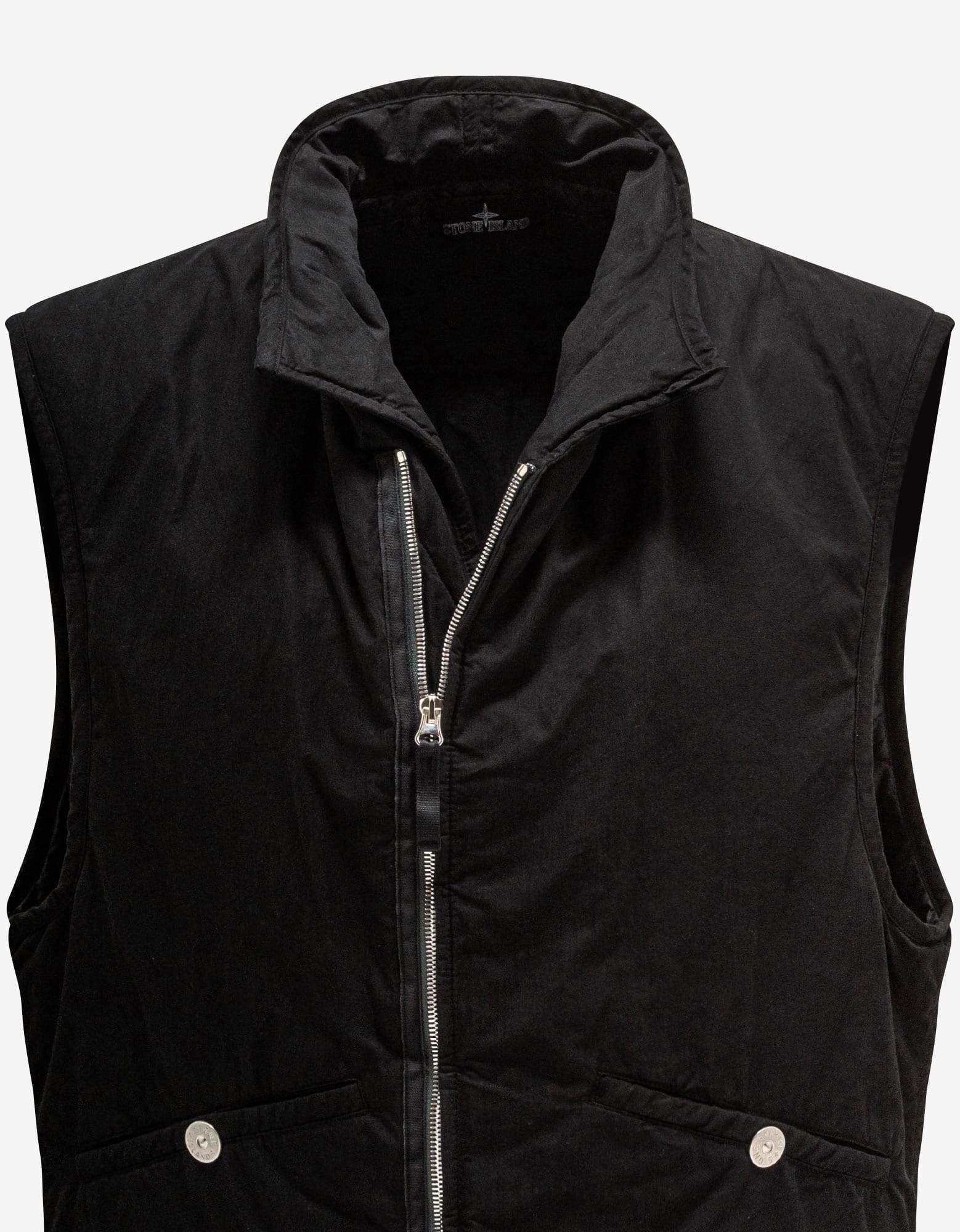 image of Stone Island Shadow Project Black Brushed Cotton Nylon Tela Gilet, Men's (Size 2XL)