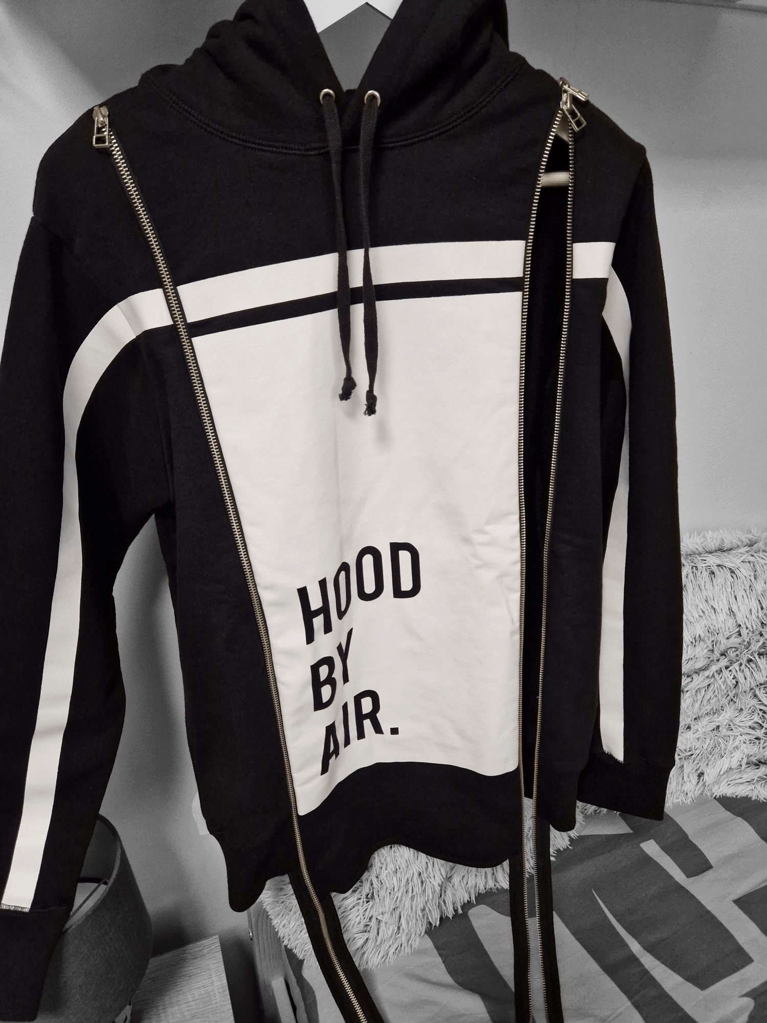 Hood By Air Black & White Logo Printed Side Zipped Hoodie