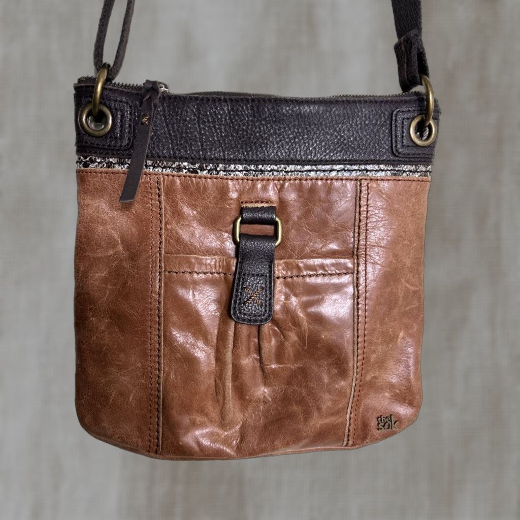 The Sak The Sak Light Brown Leather Purse Crossbody Boho 11x11x3" Ladies Browns Crossbody Bag Boho Leather Purse Women Size ONE SIZE - 1 Thumbnail