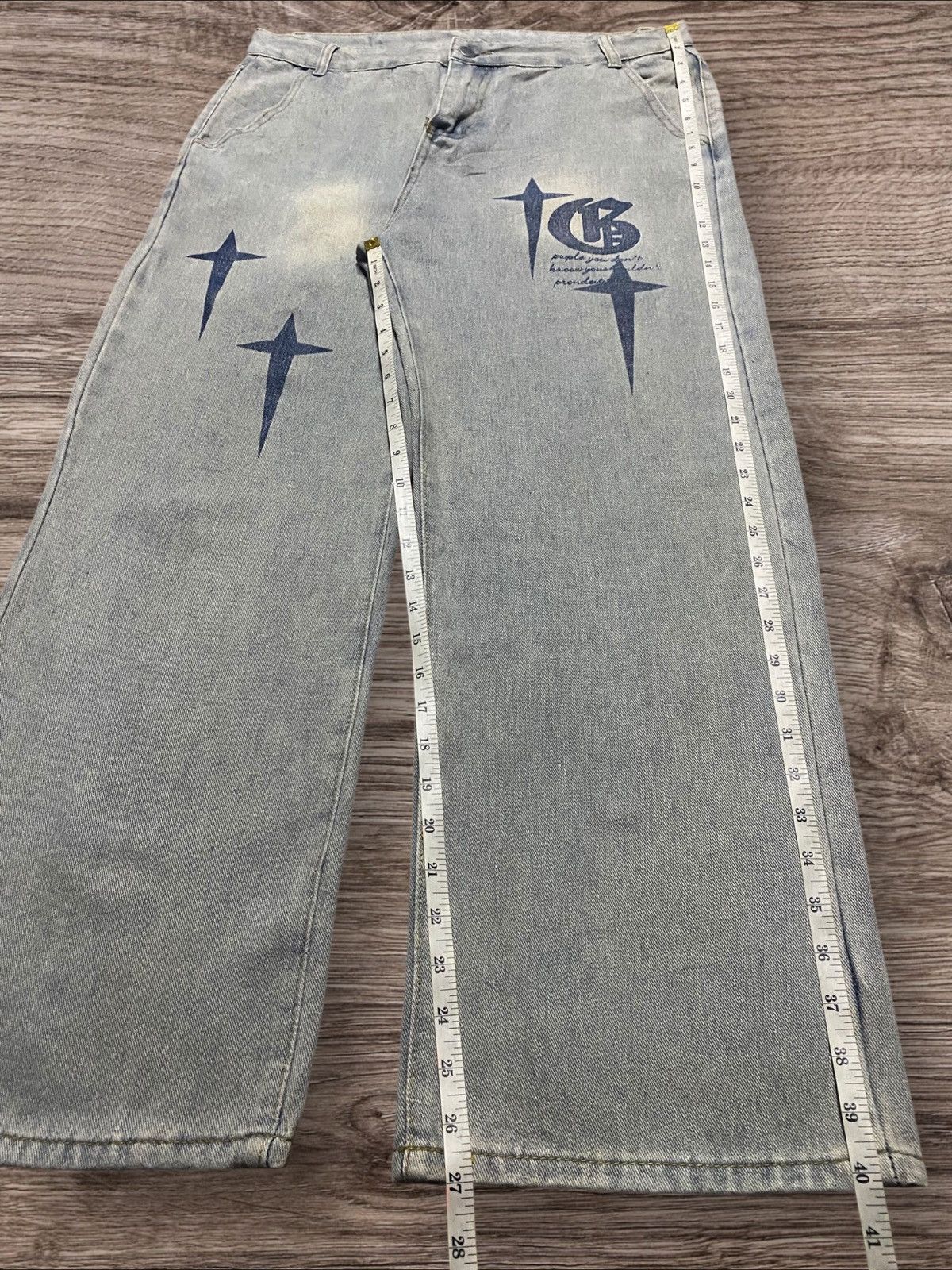 Japanese Brand Vintage Japanese Brand Cross Print Faded Wash Baggy Jeans Size US 35 - 10 Thumbnail