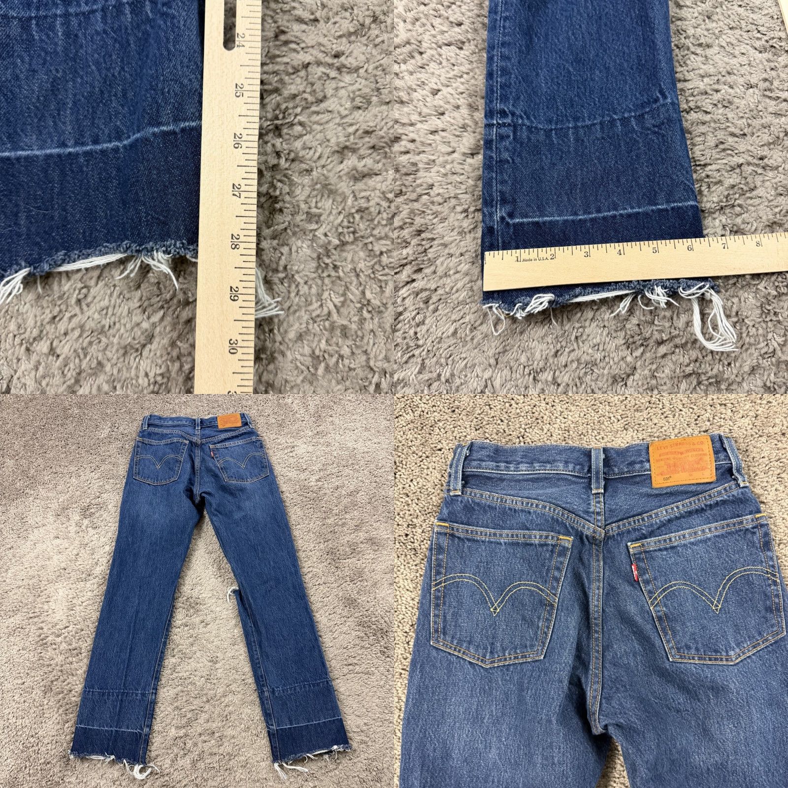 Levi's VINTAGE Levis 501 Jeans Womens Cropped Dark Denim Button Fly Distressed 24x28 24x28 Jeans Womens 501 Crop Distressed Blue Denim Size 28" / US 6 / IT 42 - 8 Thumbnail