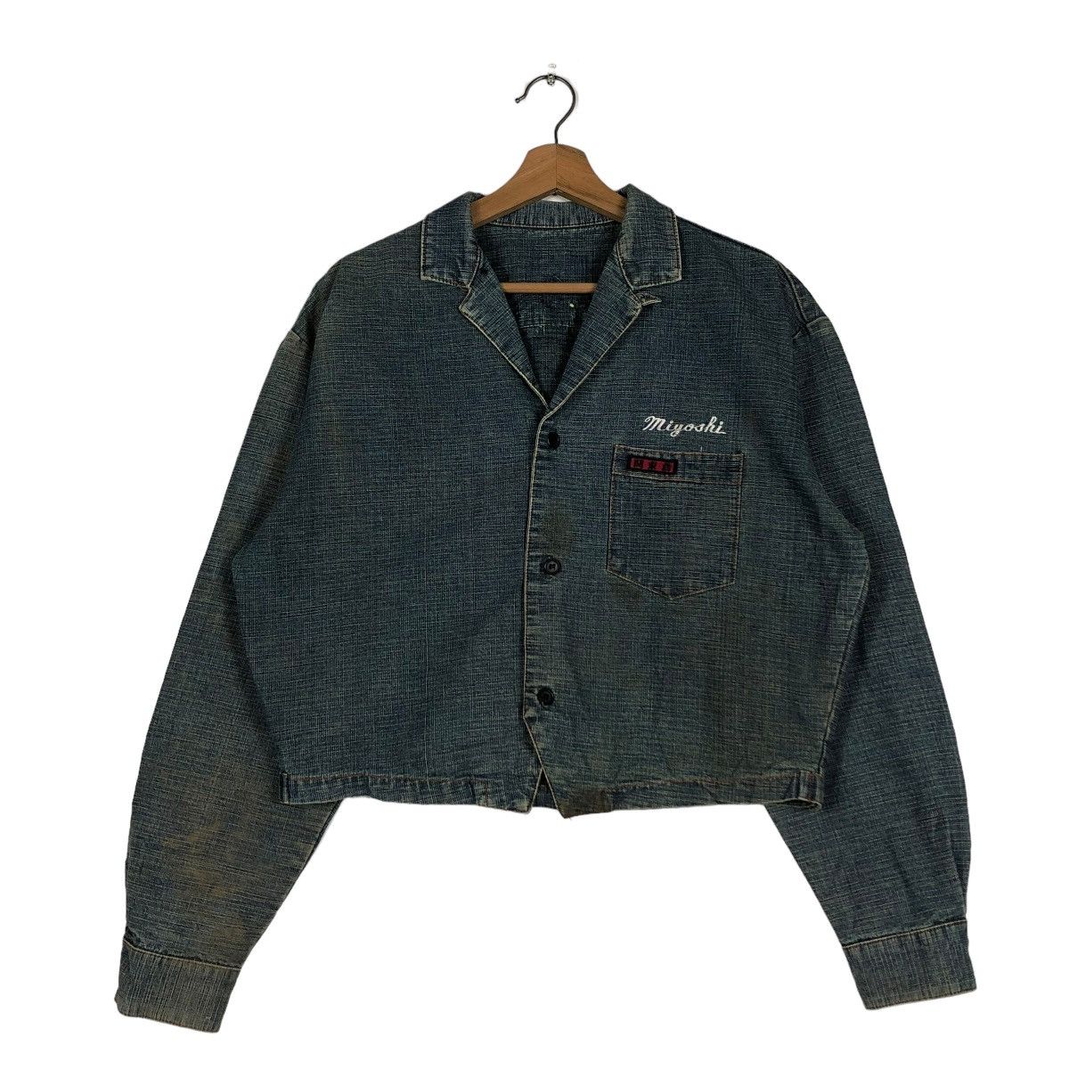 Japanese Brand 🔥CROPPED DENIM BIKER JACKET MIYOSHI JAPAN ISSEY MIYAKE Size US M / EU 48-50 / 2 - 3 Thumbnail