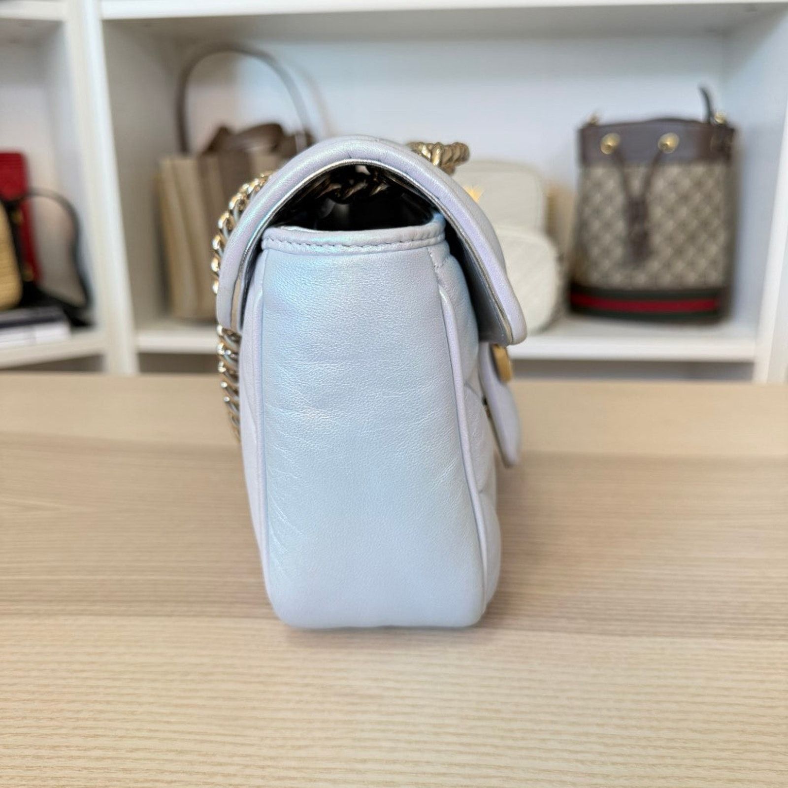 Gucci Gucci Matelasse Small GG Marmont Iridescent Snow Light Blue Size ONE SIZE - 4 Thumbnail