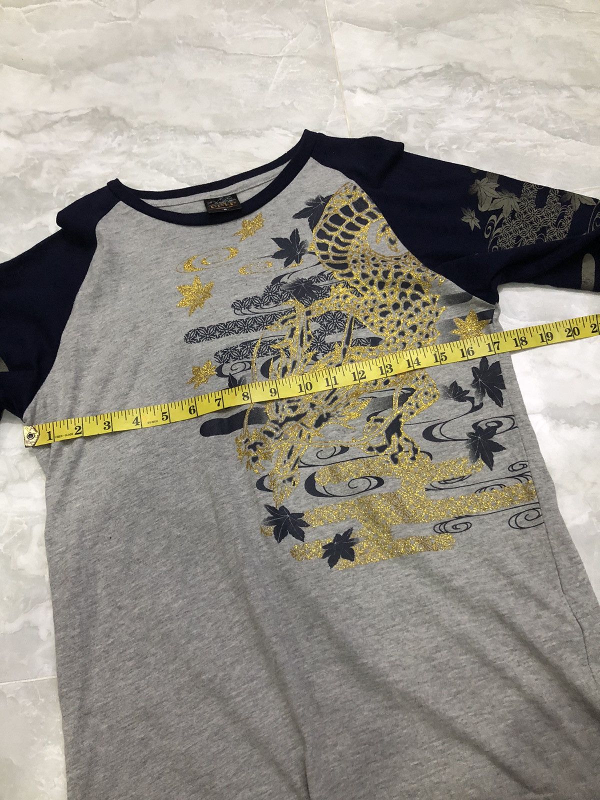 Japanese Brand OBLO Japanese Dragon Long Sleeve Gold Foil Print Size US S / EU 44-46 / 1 - 16 Thumbnail